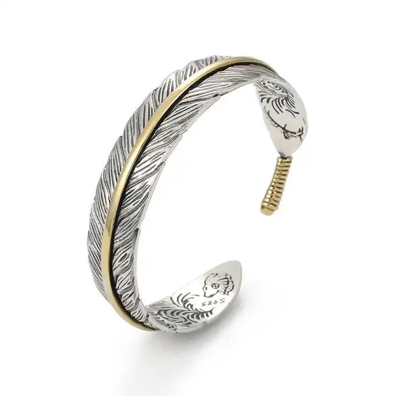 Jewelry × Vintage Creative Silver Plated Feather Wings Cuff Bracelet Size ONE SIZE - 6 Thumbnail