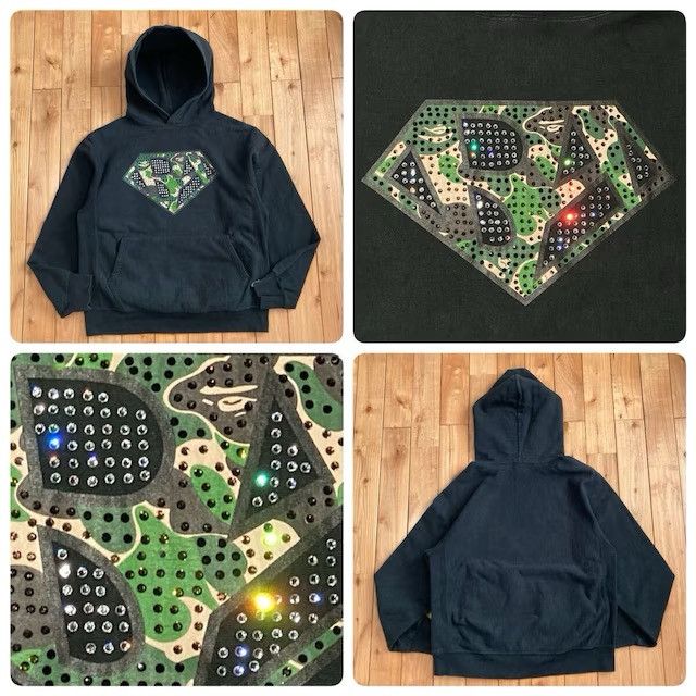 BAPE スーパーマンロゴ スワロフスキー NIGO期 パーカー 迷彩 フーディ BAPE Swarovski college logo pullover hoodie NIGO ladies A Bathing