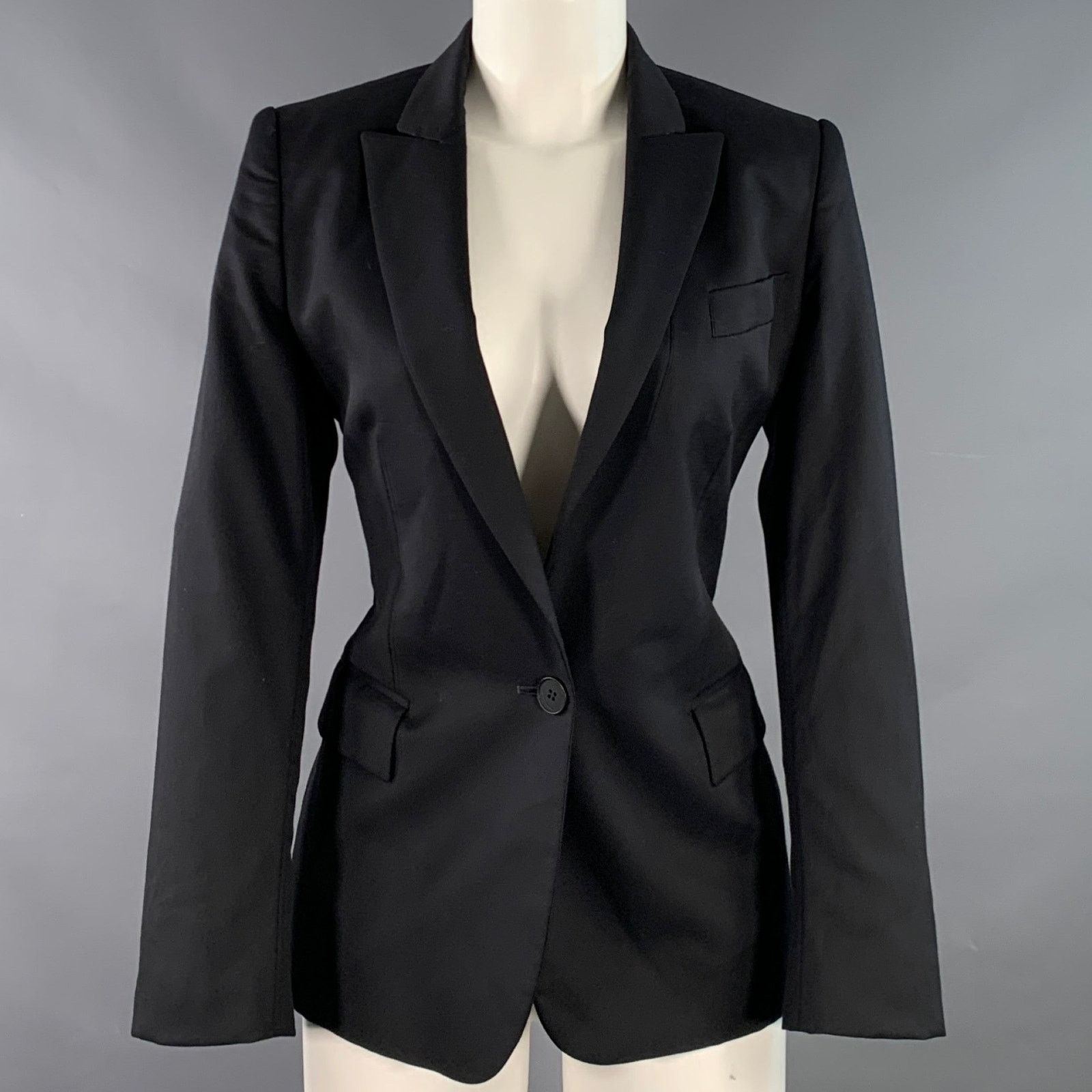Stella McCartney 4 Black Wool Blend Peak Lapel Single Button Jacket Blazer Size S / US 4 / IT 40 - 1 Thumbnail