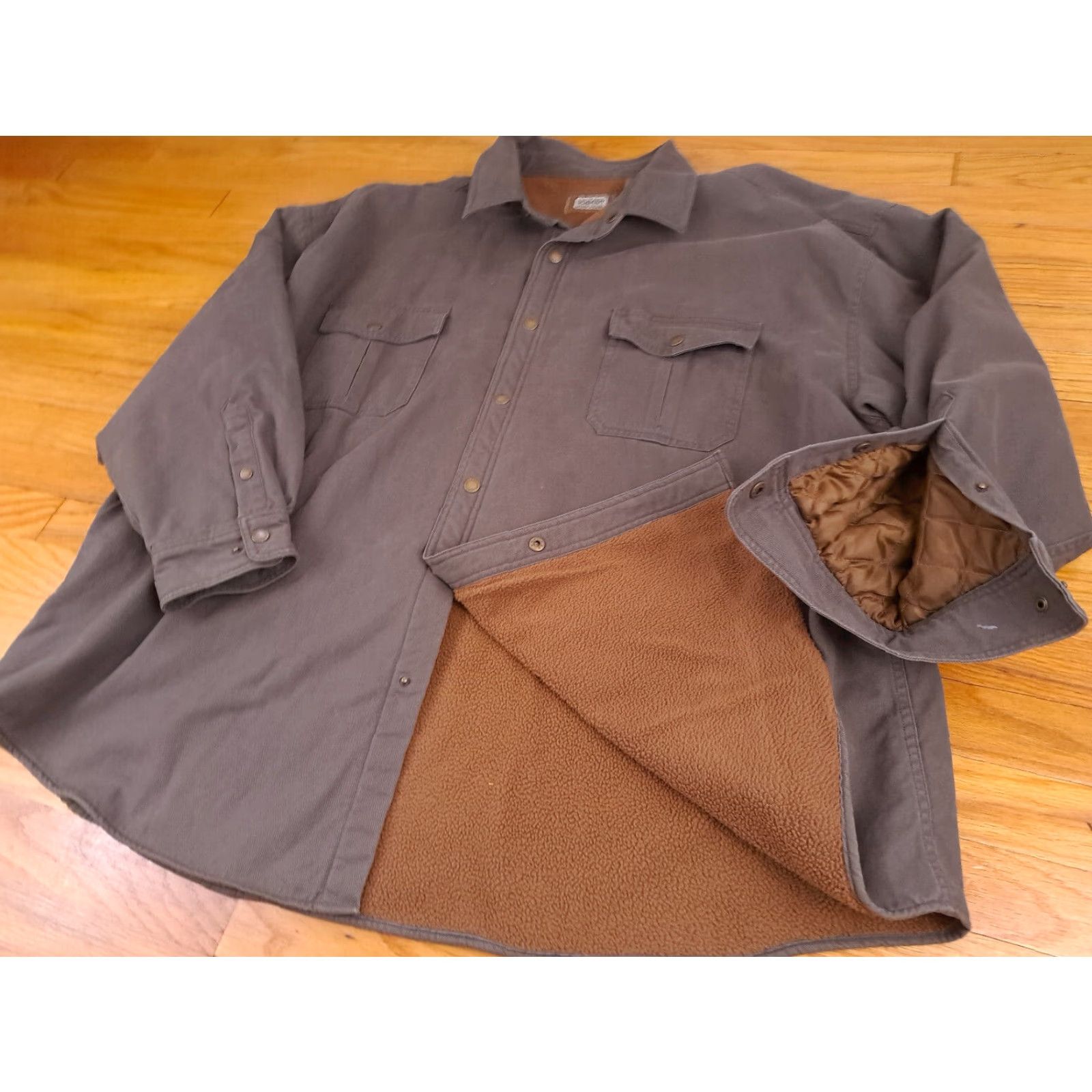 Vintage VINTAGE Schmidt Heavy Cotton Insulated Full Metal Button Brown Outdoor Jacket Shirt 3XL Mens Outdoor work Barn Shirt Insulated 34in long 32in chest Size US XXL / EU 58 / 5 - 5 Thumbnail