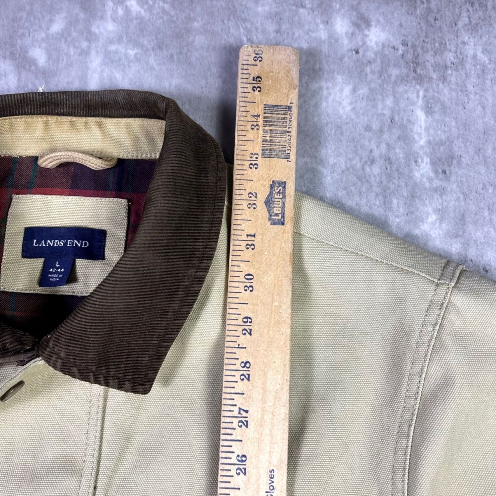 Lands' End Lands' End Mens Large Barn Coat Tan Canvas Corduroy Collar Plaid Lined Field Jacket Military Style Casual Workwear 90s Preppy Mens jackets Size US L / EU 52-54 / 3 - 4 Thumbnail