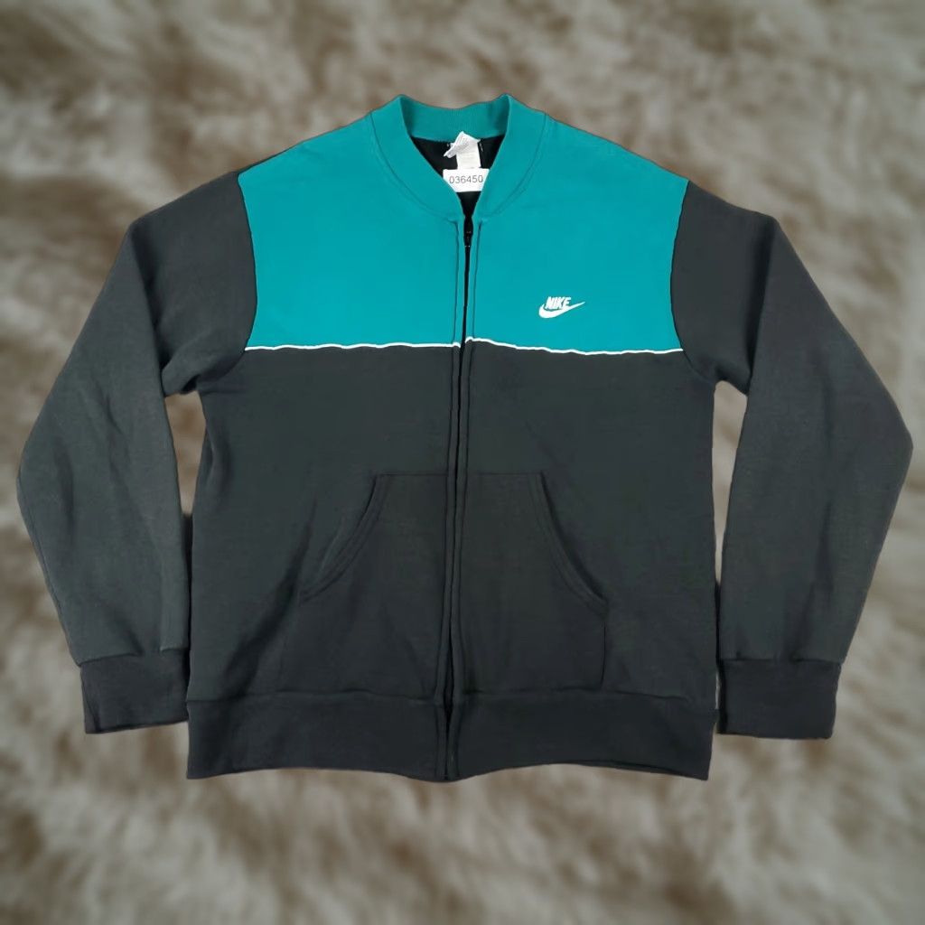 Nike VINTAGE Nike Jacket Mens Large Gray Teal 80s 90s Swoosh Full Zip Track Sweater Size US L / EU 52-54 / 3 - 1 Thumbnail
