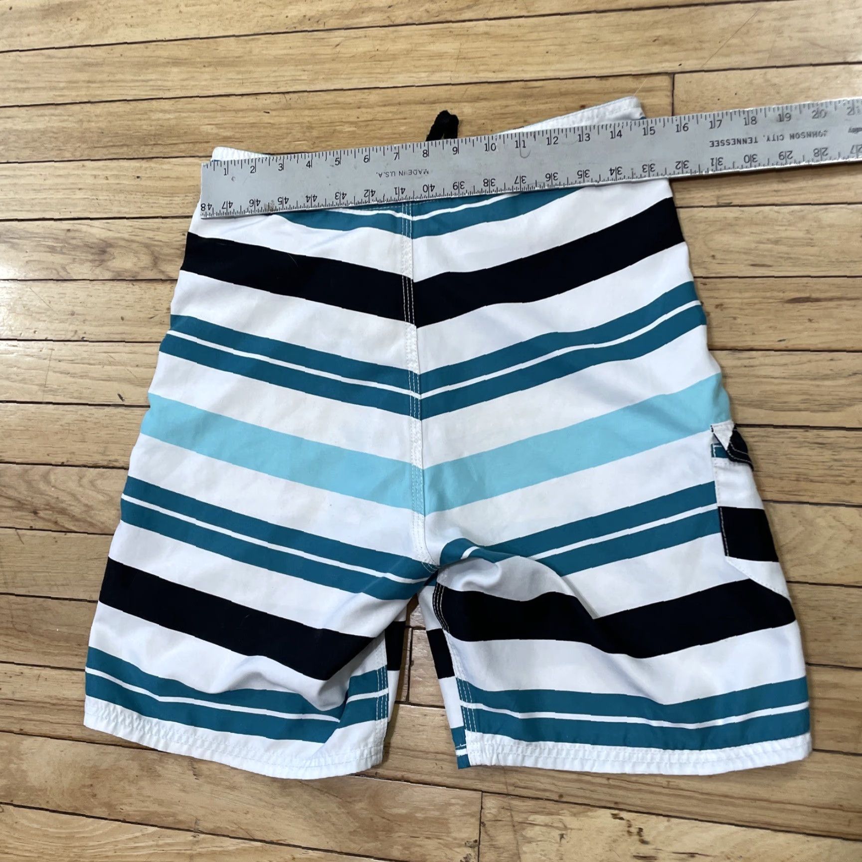 AQUA VINTAGE Maui and Sons Swim Trunks Mens 30 Teal Blue Aqua White Striped Surf Board Shorts Size US 30 / EU 46 - 7 Thumbnail