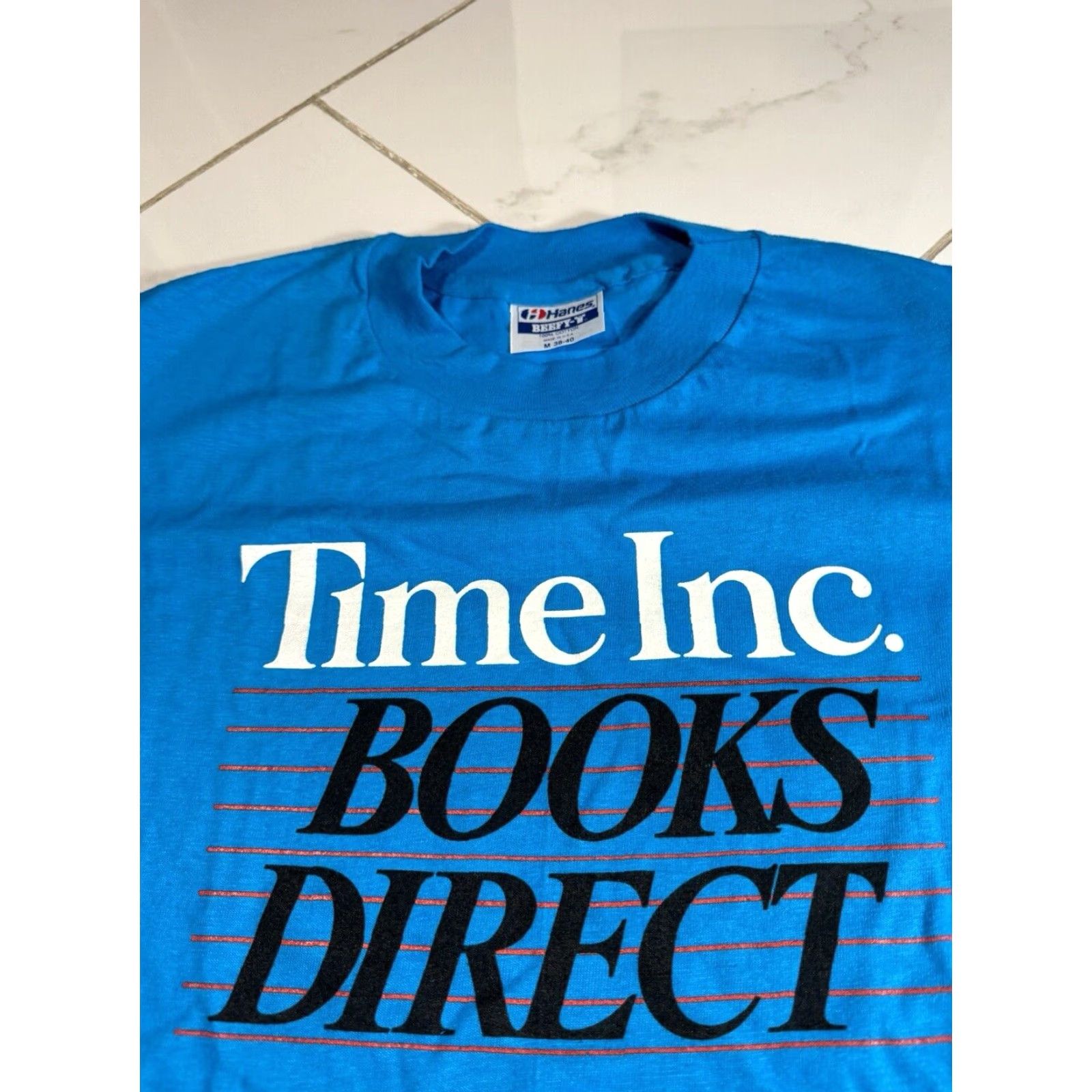 Hanes VINTAGE 80s Hanes T-Shirt Medium Blue Time Inc Books Direct Promo Published Direct Blue Size US M / EU 48-50 / 2 - 2 Thumbnail