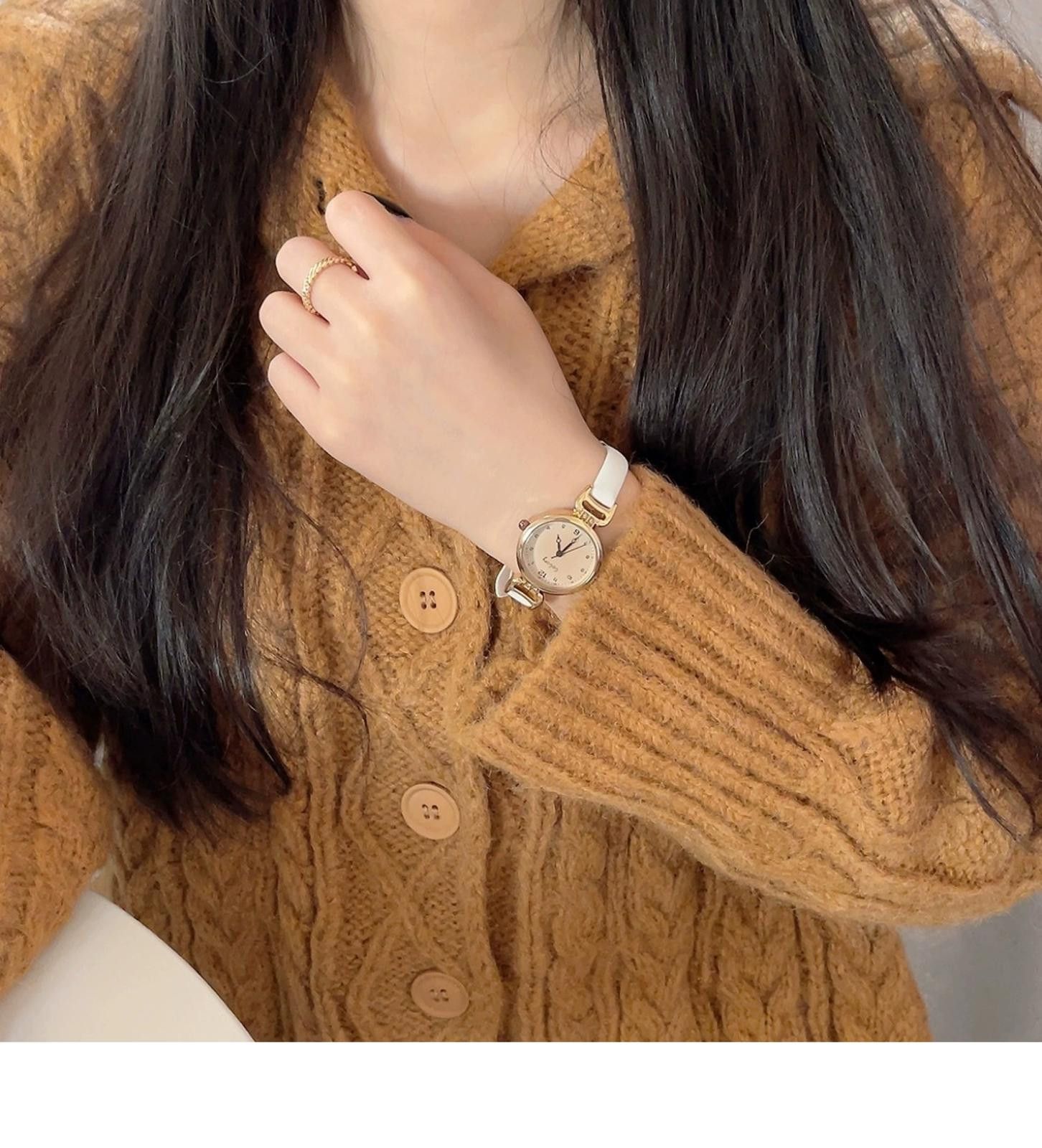 Jewelry Brown Leather Strap Classic Round Dial Wristwatch Size ONE SIZE - 11 Thumbnail