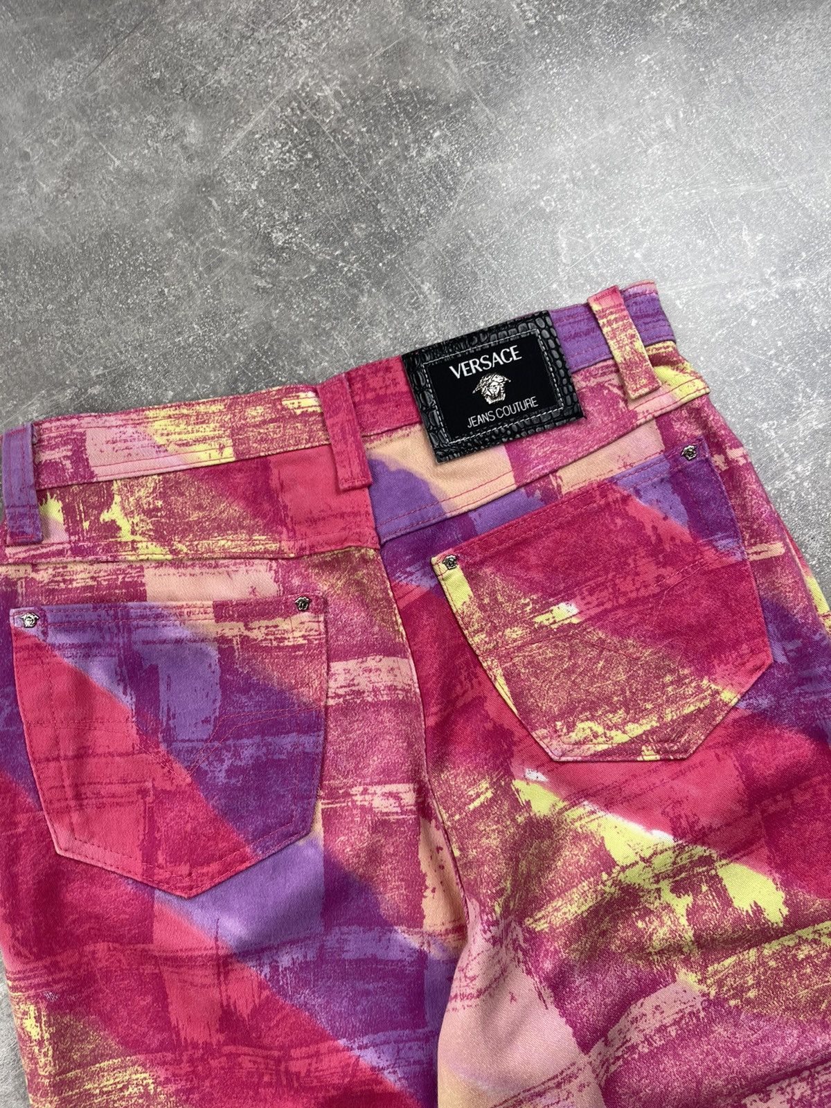 Versace Jeans Couture × Vintage Vintage Versace Jeans Couture 90s Abstract Print Denim Pants Size 29" - 4 Thumbnail