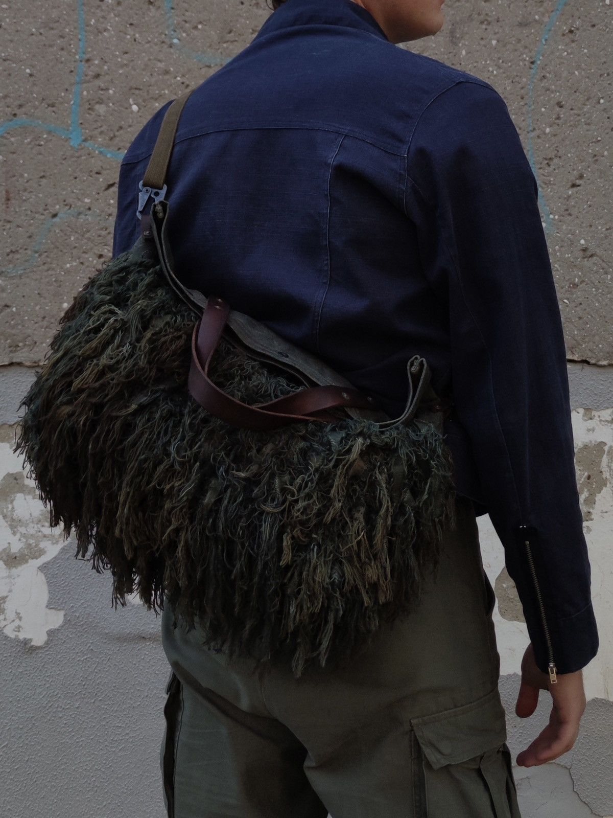 Handmade Reworked Waxed Heavy Canvas Crossbody Tote Bag Vintage Army Size ONE SIZE - 2 Thumbnail