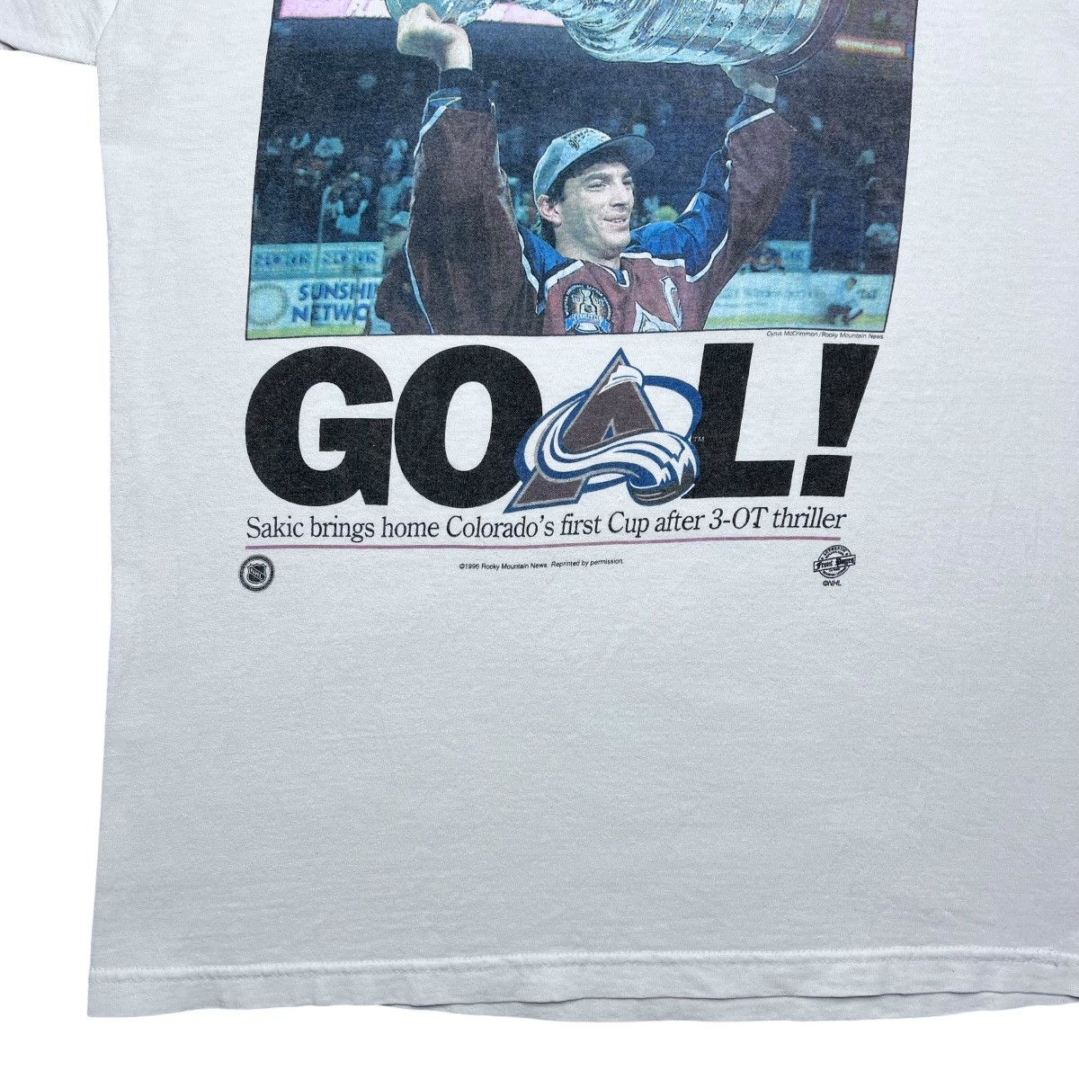 NHL 1996 NHL Colorado Avalanche Stanley Cup Champions News Tee Size US M / EU 48-50 / 2 - 8 Thumbnail