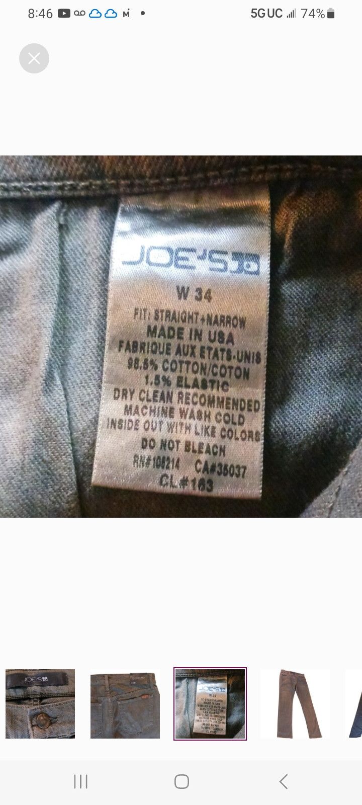 Joe's JOE'S Grey Straight+ Narrow Jeans Size US 34 / EU 50 - 4 Thumbnail