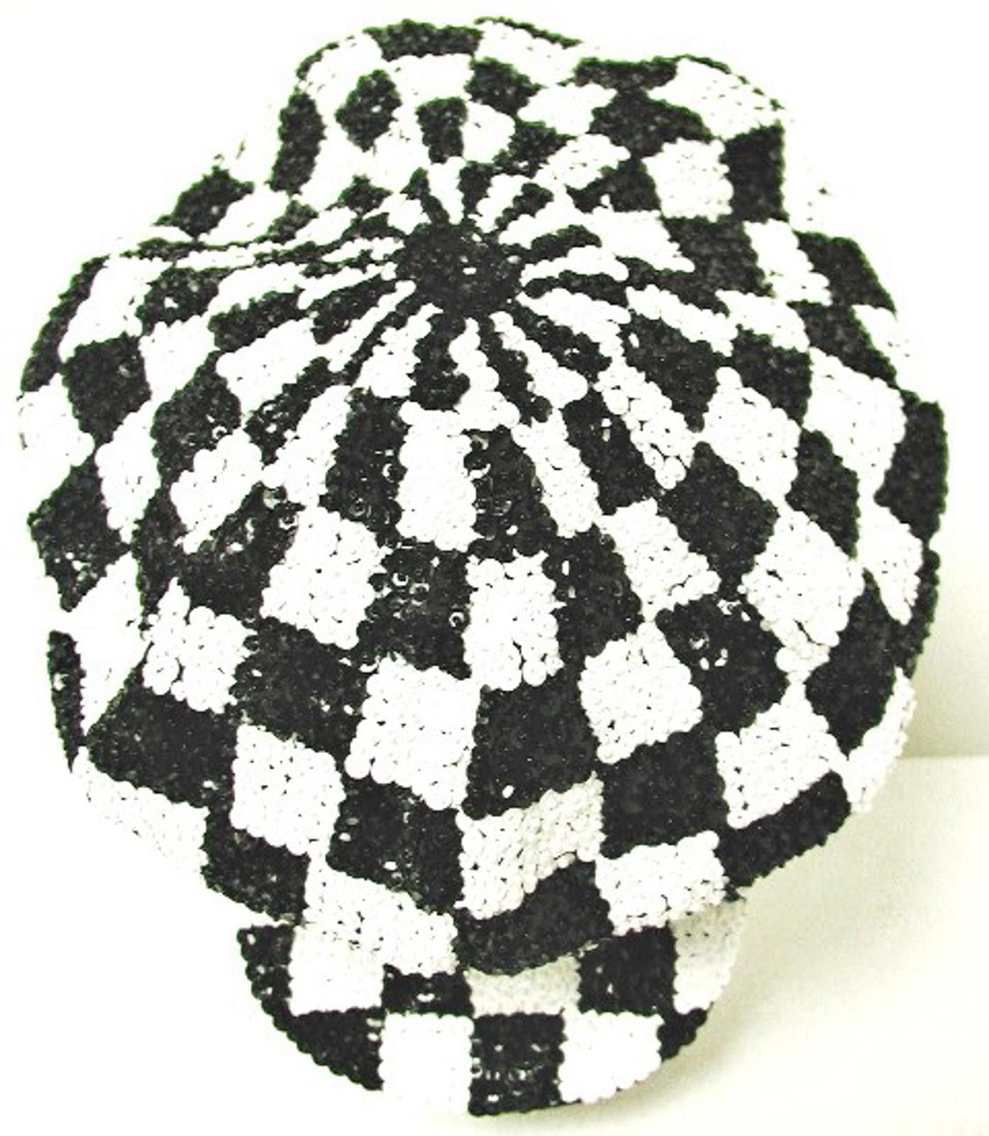 Designer Sequin Beaded Brando Cap BLACK & WHITE CHECKERED Size ONE SIZE - 1 Preview