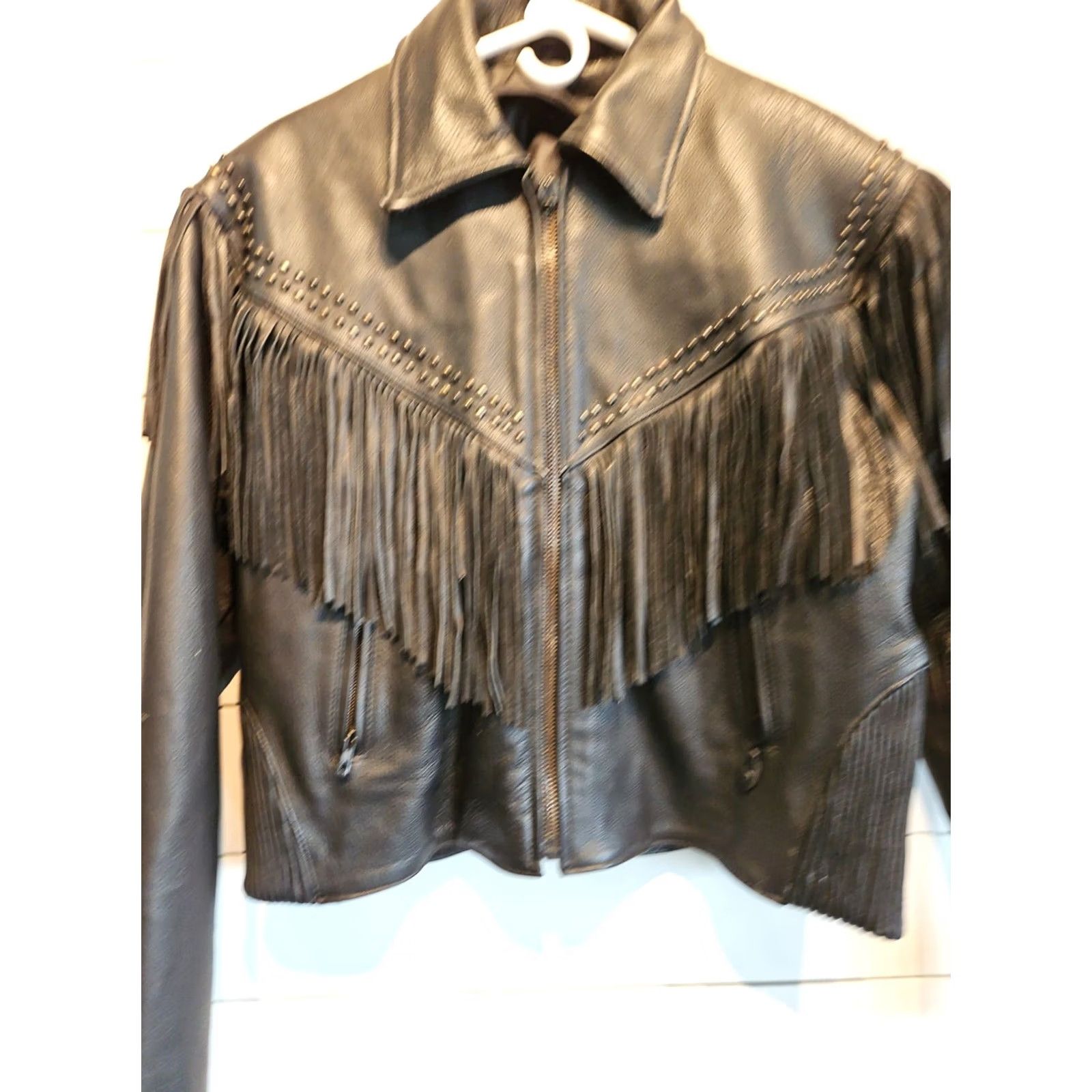 Vintage Vtg Genuine Leather Tassel Black Motorcycle Cafe Racer Jacket Womens Medium Size M / US 6-8 / IT 42-44 - 3 Thumbnail