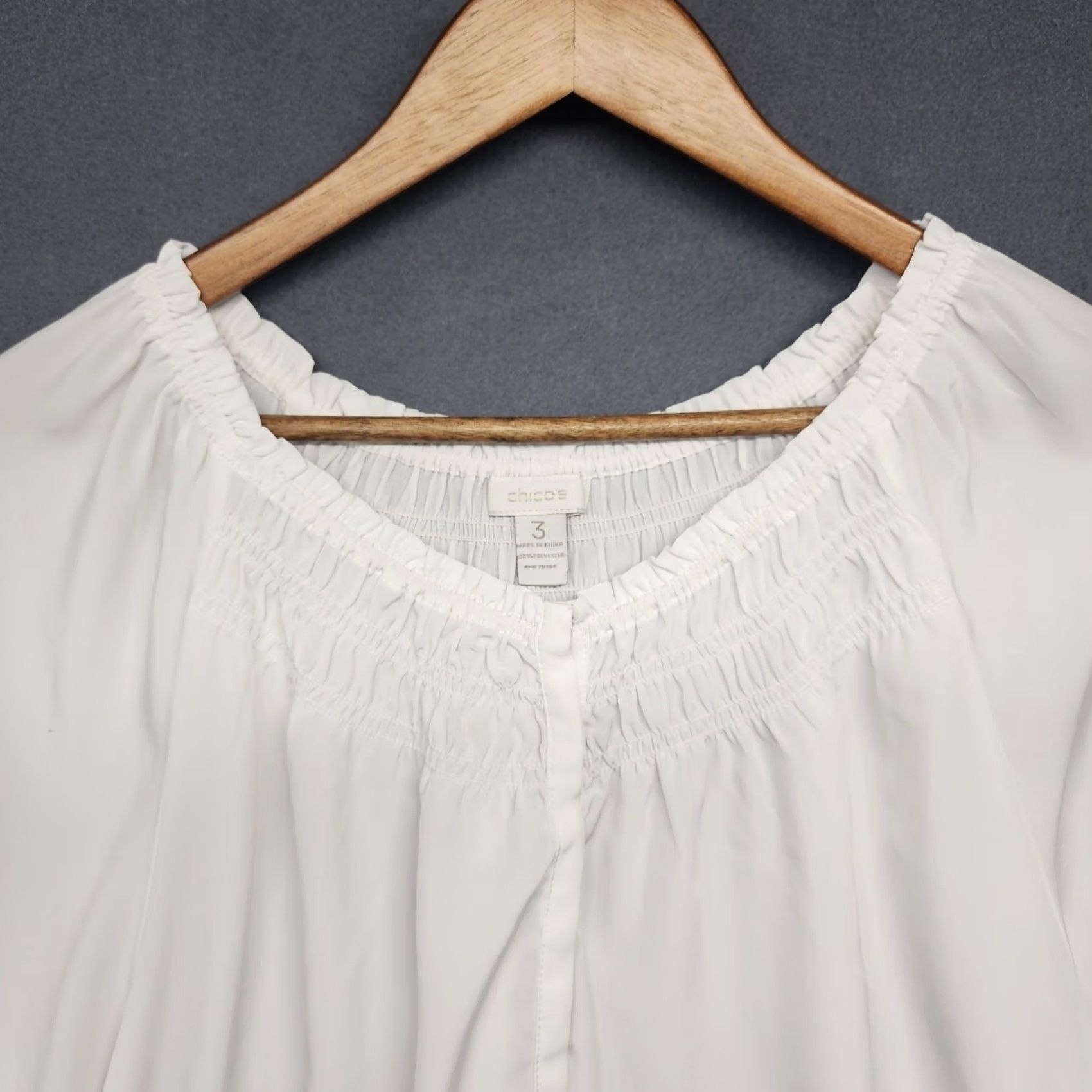 Vintage Chicos Top Womens Blouse White XL Lightweight Flowy Stretch Henley Office Long Sleeve Snap Shirt Womens XL White Blouse Size XL / US 12-14 / IT 48-50 - 6 Thumbnail
