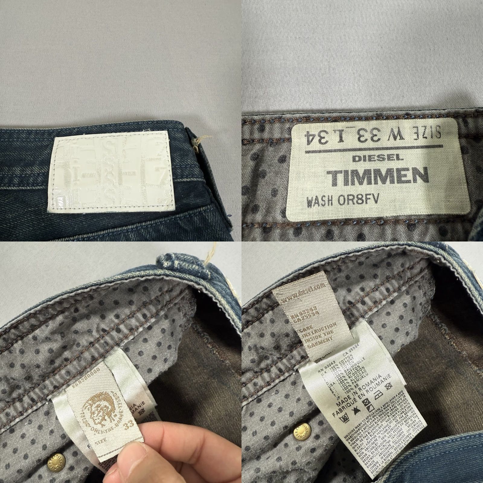 Diesel Diesel Jeans Mens 33x28 Blue TIMMEN Straight Denim Pants Button Fly Western Jeans Size US 33 - 9 Thumbnail