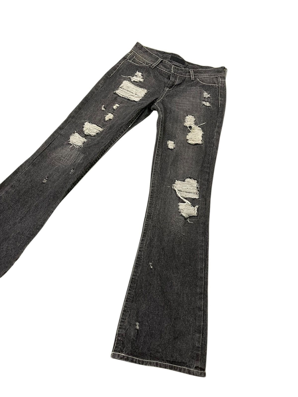 Japanese Brand Flare Jeans Sparkle Patchwork Low Rise Boot Cut 1🟦3 Size US 29 - 3 Thumbnail