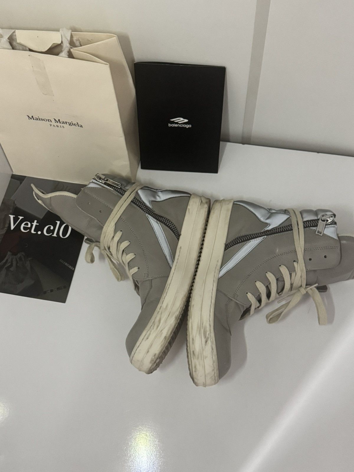 Rick Owens ✅Rick owens Geobasket grey white 40 Size US 7.5 / EU 40-41 - 3 Thumbnail