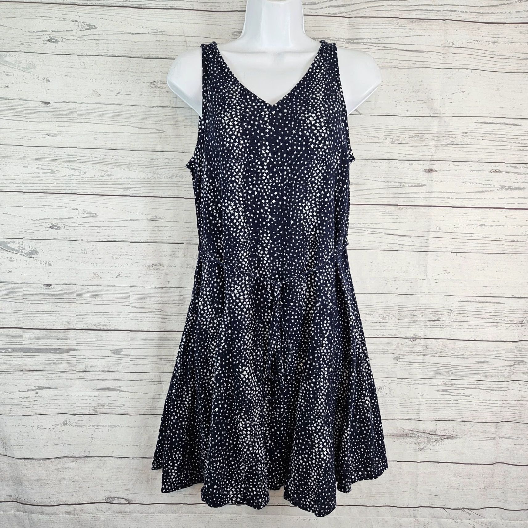 Loft VINTAGE? Ann Taylor LOFT Womens Dress Tank Dress Sleeveless Blue White Stars Rayon Linen S Small Womens Short Size S / US 4 / IT 40 - 2 Thumbnail