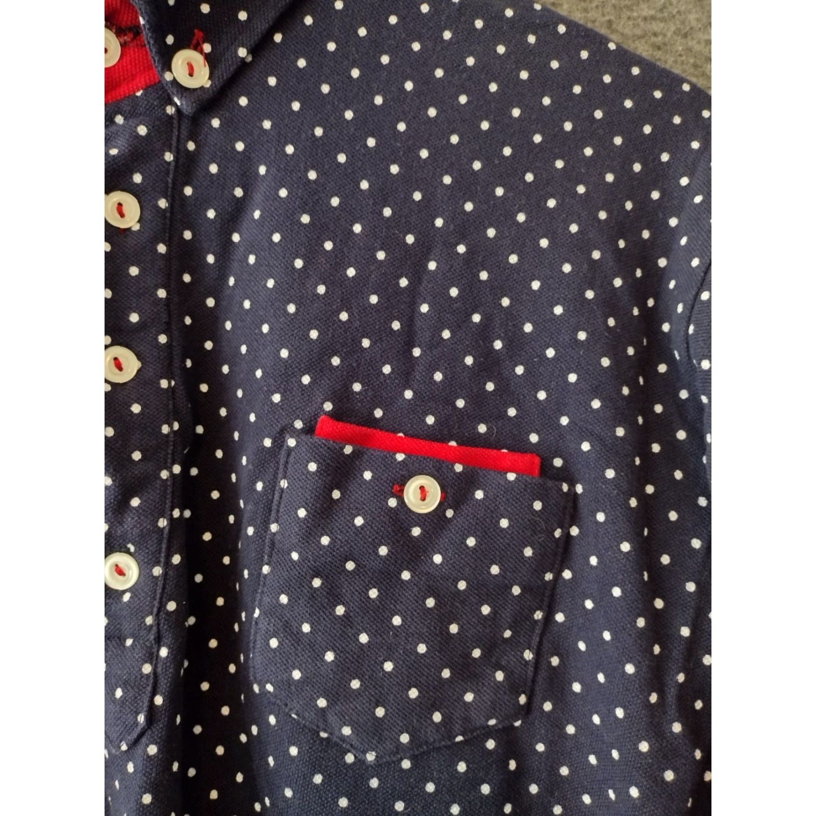 Vintage Jsk Men's XL Polo Shirt Polka Dot Blue/White Regular Fit Long Sleeve Button-Down Collar Casual Size US XL / EU 56 / 4 - 7 Thumbnail