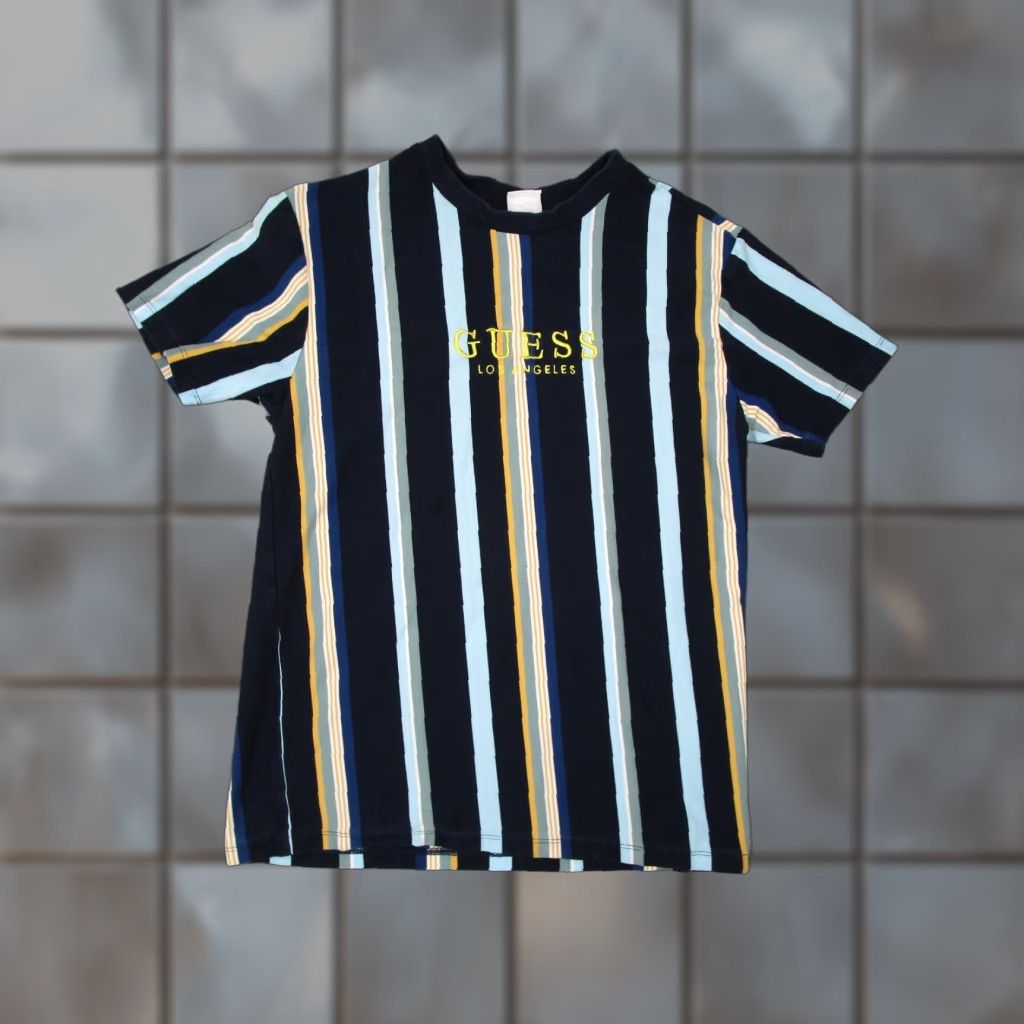 Guess GUESS Shirt Women Large Blue Horizontal Striped Crew Neck Short Sleeve T Shirt Embroidered Spellout Made in USA - 100% Cotton Size L / US 10 / IT 46 - 1 Thumbnail