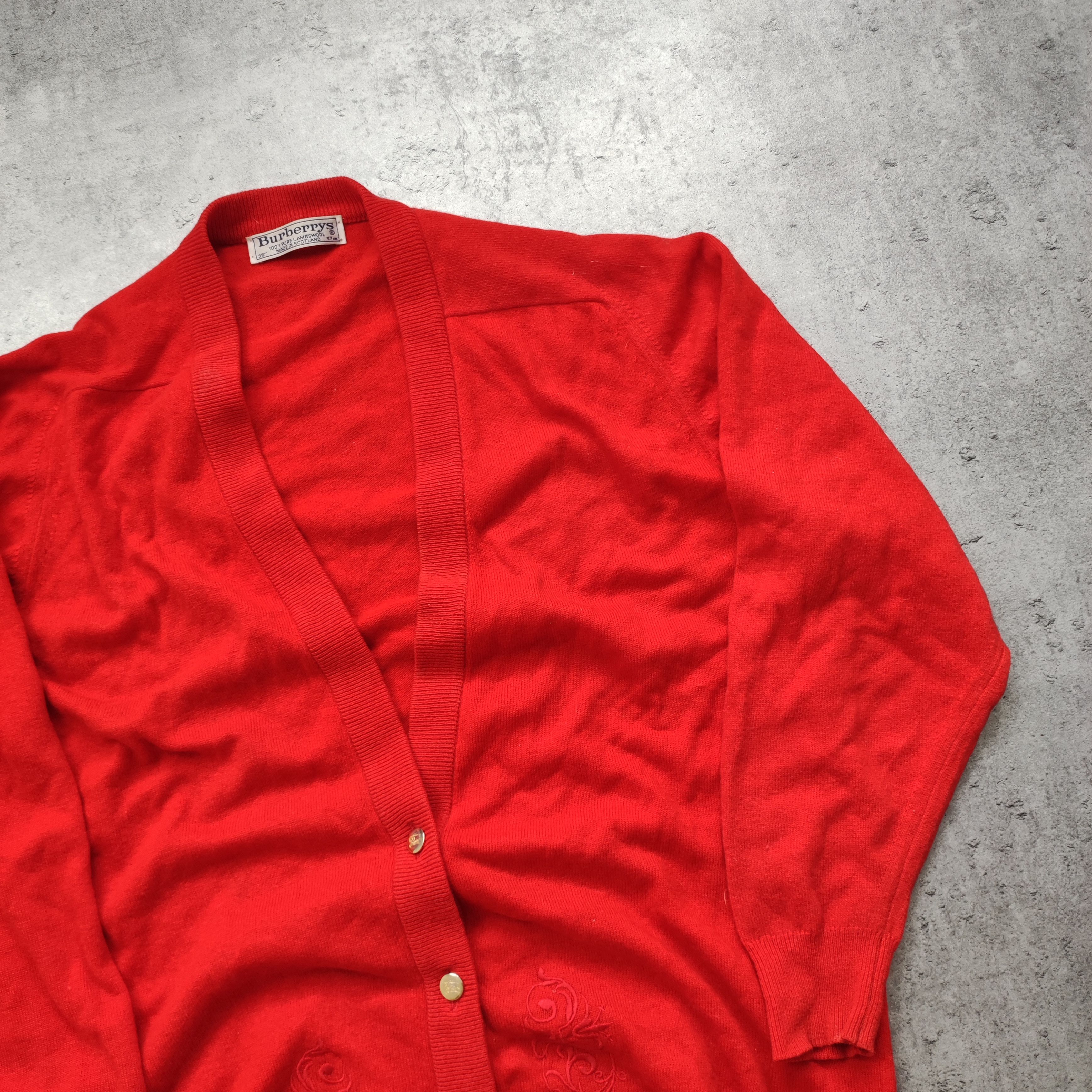 Burberry × Vintage Vintage RARE 80s Burberrys London Pique Red Cardigan Size US M / EU 48-50 / 2 - 3 Thumbnail