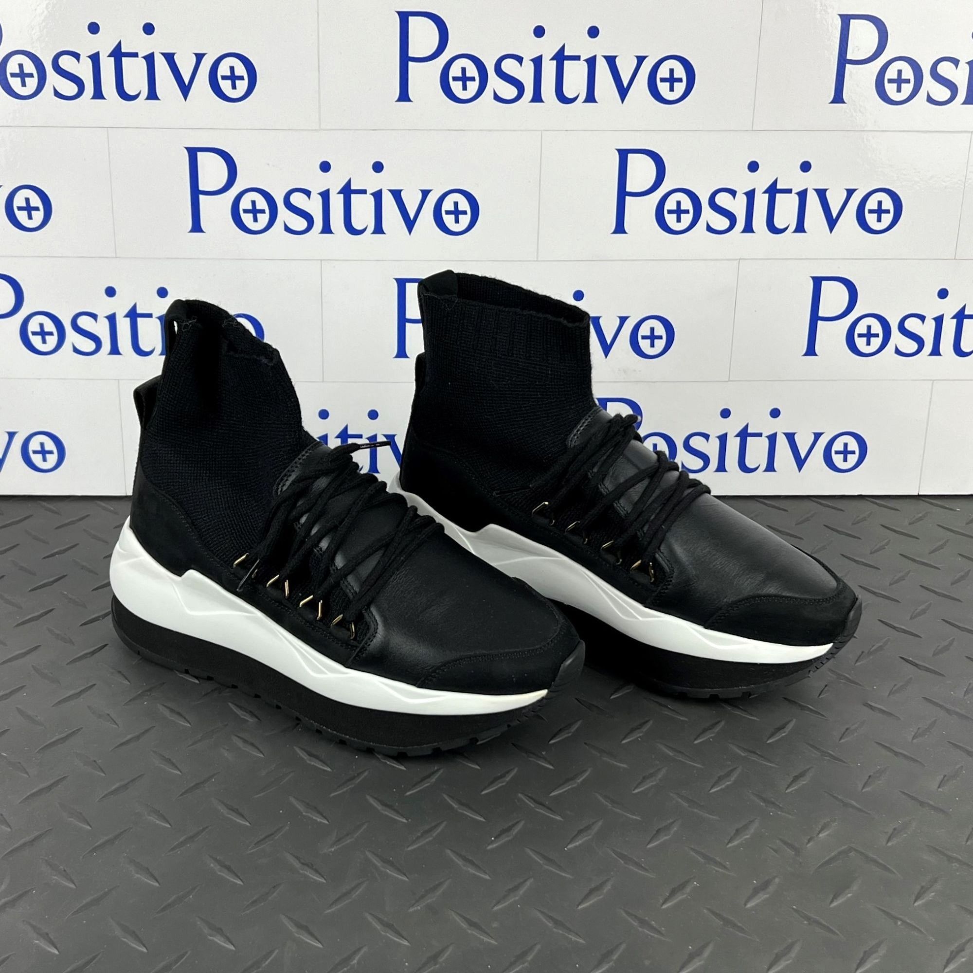 Buscemi Buscemi Run1 Sock Wedge Black Leather Sneakers US 7 Sample Size US 7 / IT 37 - 4 Thumbnail