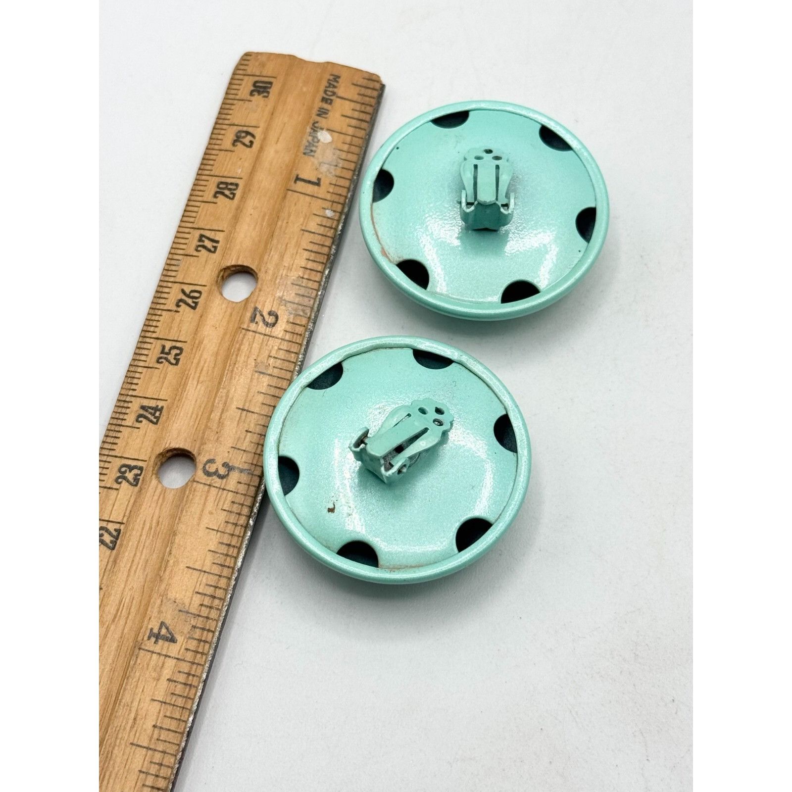 Vintage Vintage mint green blue domed circle clip on earrings Size ONE SIZE - 4 Thumbnail