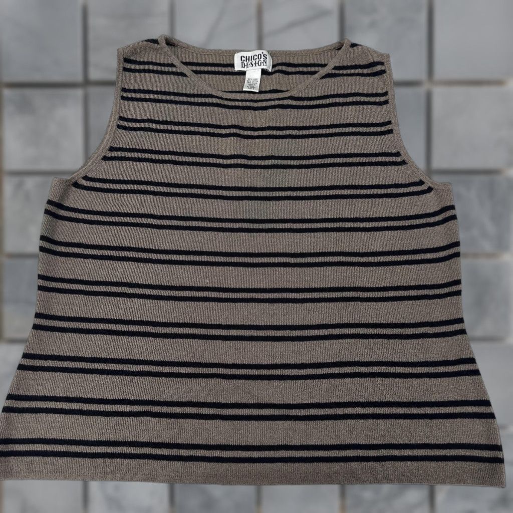 Vintage VINTAGE Chico's Design Tank Women L Brown Black Striped Knit Linen Cotton Nylon Crew Neck Sleeveless 90s Office Casual Womens Size L / US 10 / IT 46 - 1 Thumbnail