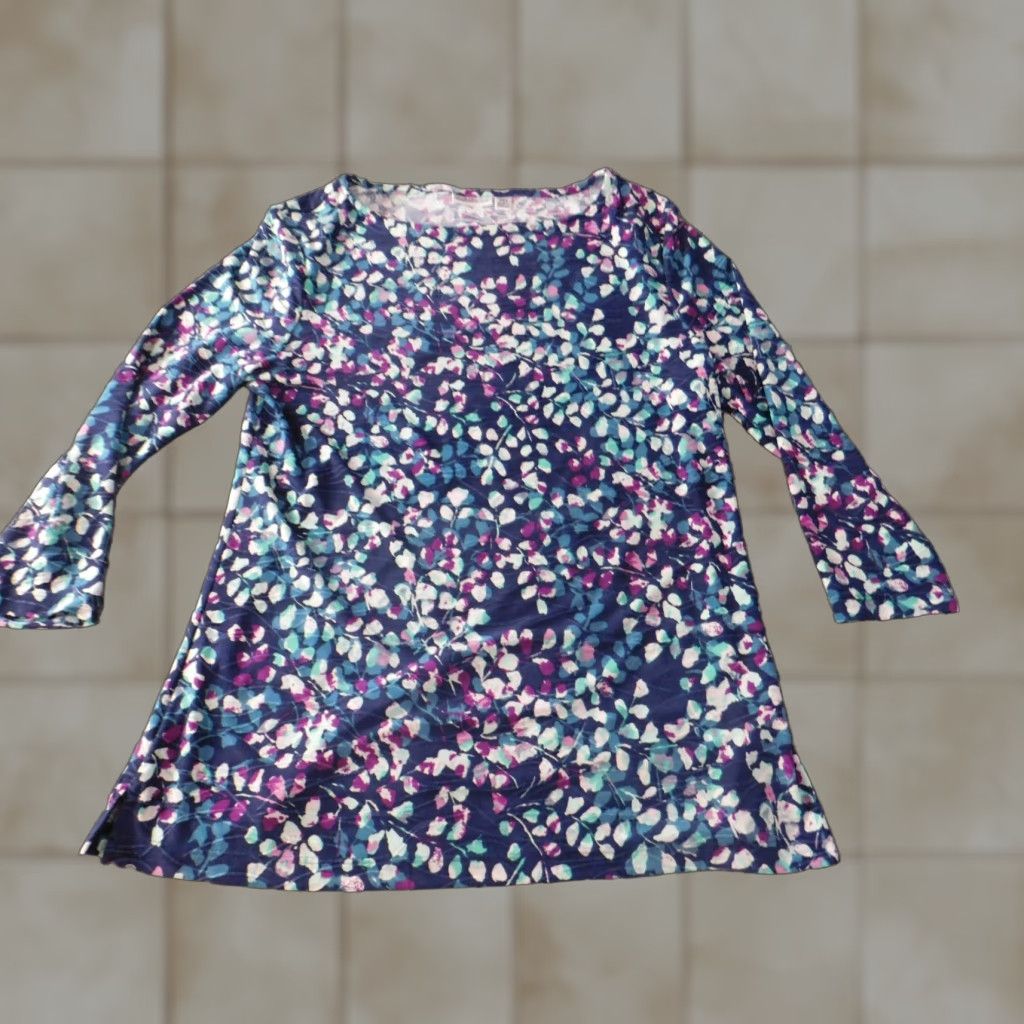 Croft & Barrow Croft & Barrow Womens Blouse PXS Petites blue floral graphic stretch polyester Blouse Casual Blue Womens Petites XS? Wait. Size XS / US 0-2 / IT 36-38 - 1 Thumbnail