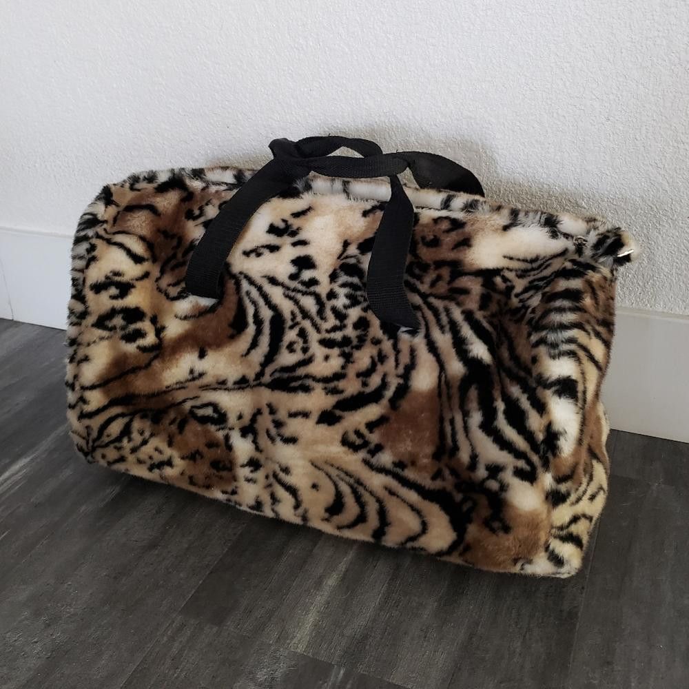 Designer Brown Faith Knight Faux Fur Animal Print Duffle Size ONE SIZE - 2 Thumbnail
