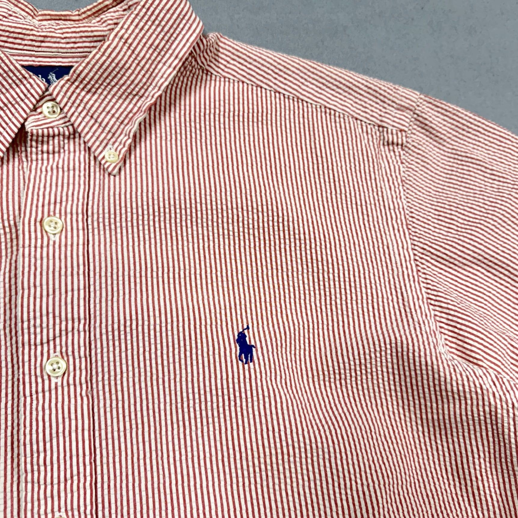 Ralph Lauren Ralph Lauren Shirt Mens XL Red Striped Seersucker Button-Down Pony Logo Button Up Casual Summer Vintage: No, Shirts? Size US XL / EU 56 / 4 - 2 Thumbnail