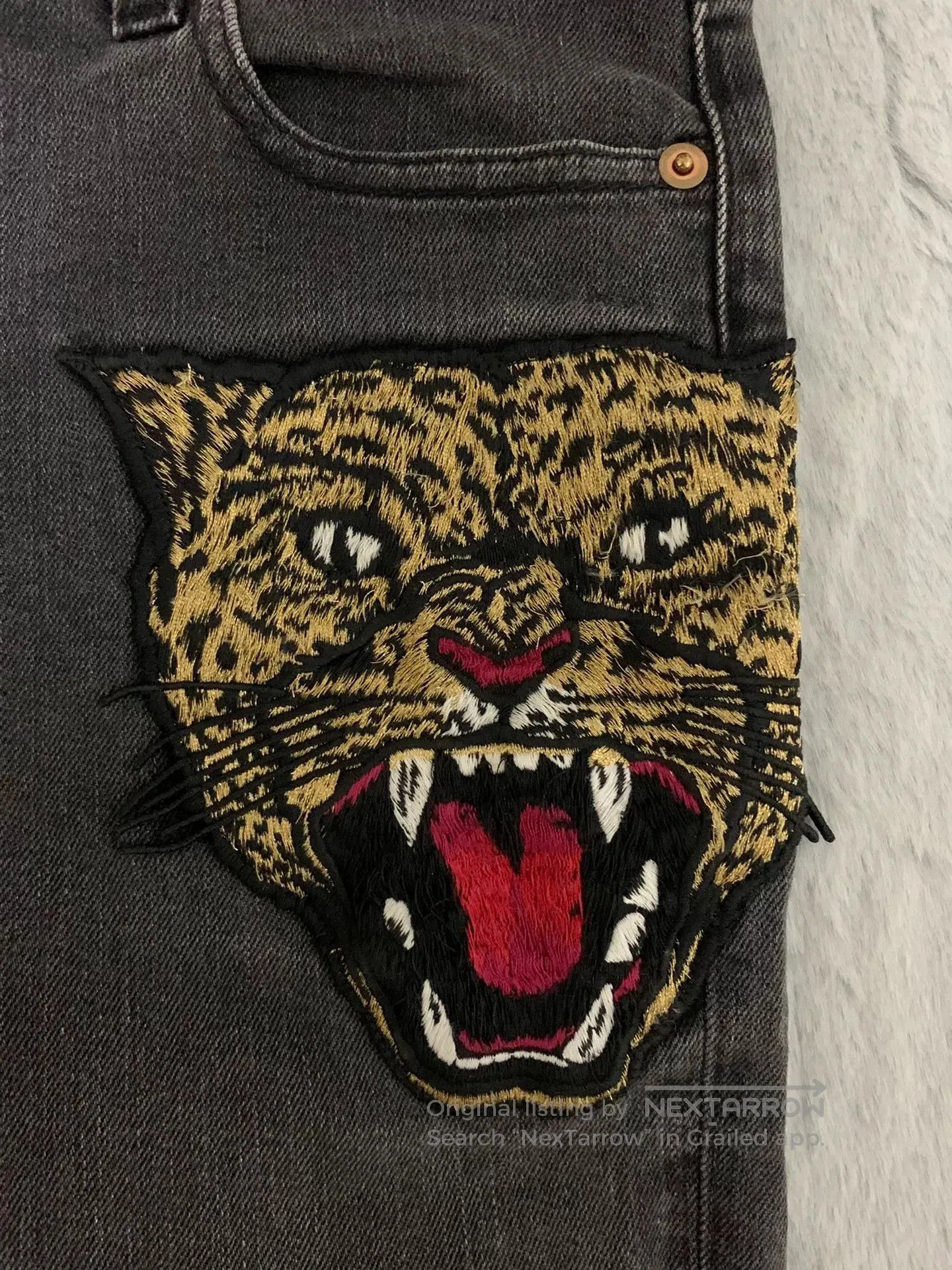 Gucci Gucci Gray Tiger Embroidered Denim Pants. Size US 28 / EU 44 - 6 Thumbnail
