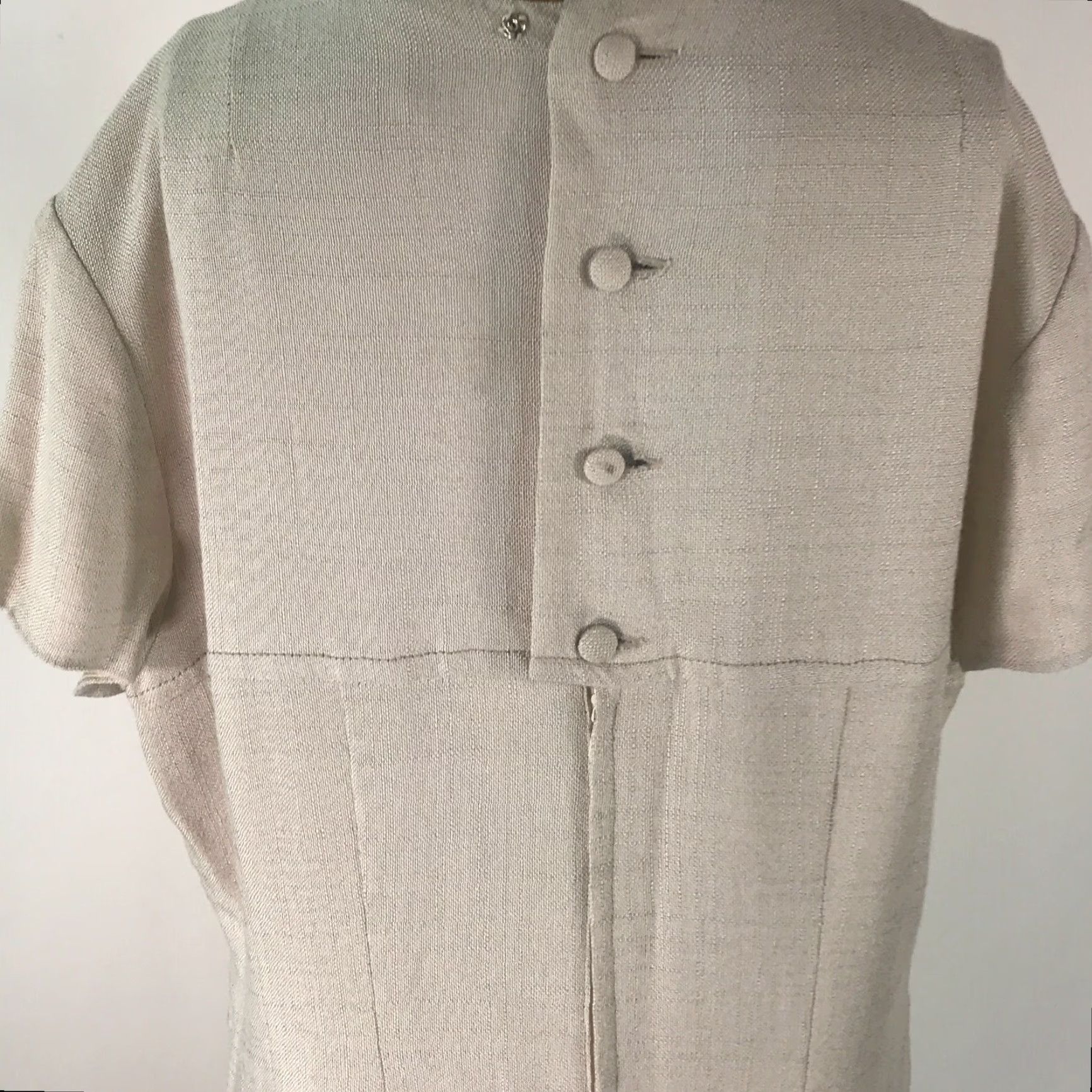 Vintage VINTAGE WM Dress Beige Sheath Round Neck Short Sleeve Knee Length Size 46 Womens Size 32" / US 10 / IT 46 - 3 Thumbnail