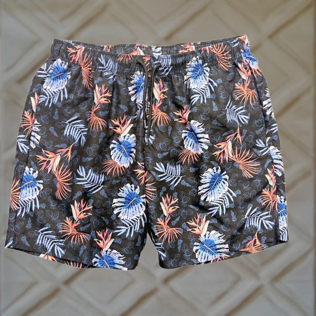 Vintage CON.STRUCT Board Shorts Tropical Swim Trunks Black Floral 8" Mens Size L Size US 33 - 1 Thumbnail