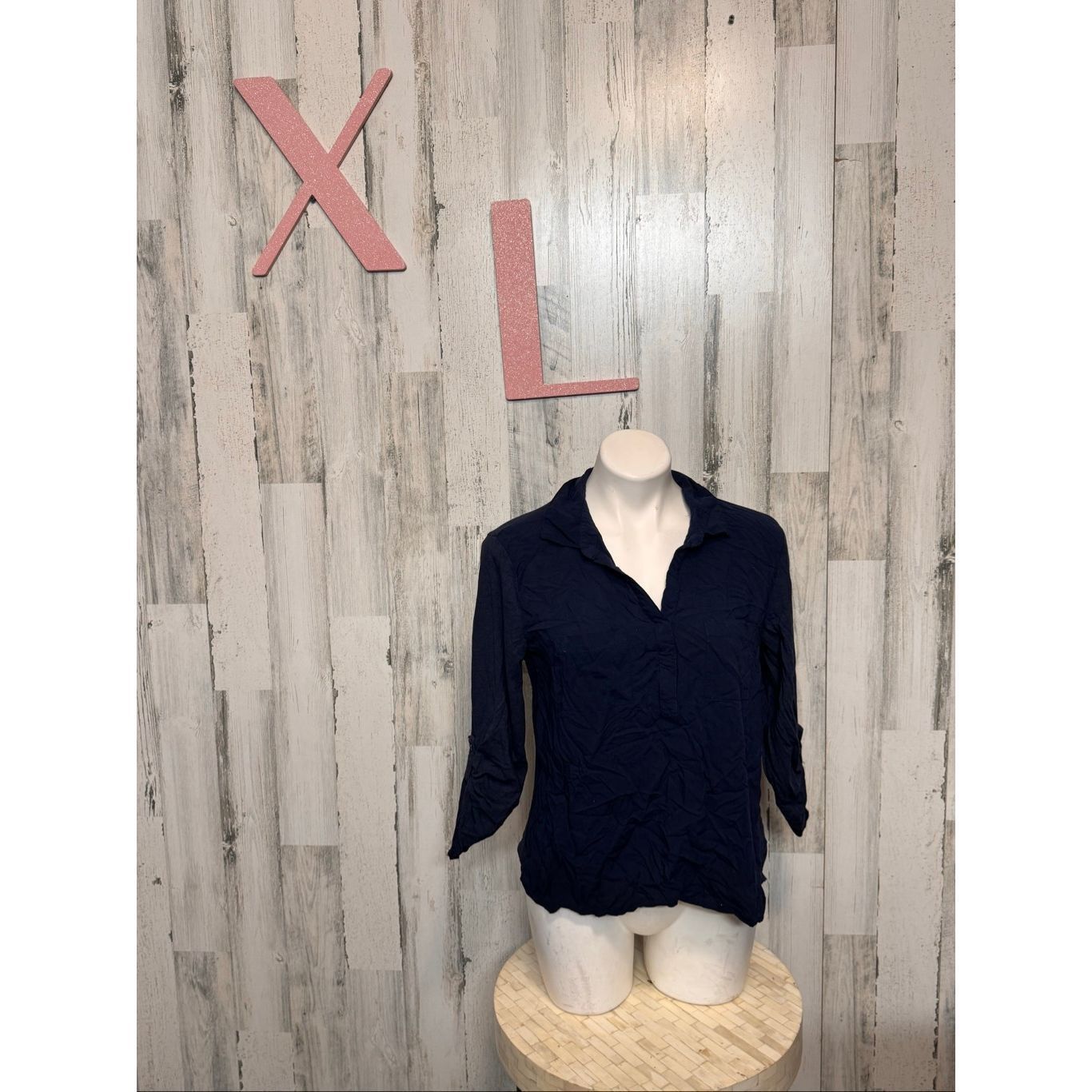 Merona Merona Navy Blue Collared 3/4 Sleeve Blouse XL Size XL / US 12-14 / IT 48-50 - 1 Thumbnail