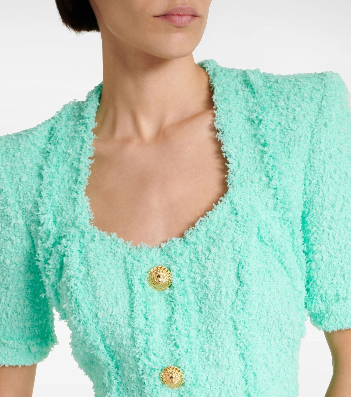 Balmain o1mt1gz0126 Tweed Short Dress in Green Size S / US 4 / IT 40 - 4 Thumbnail