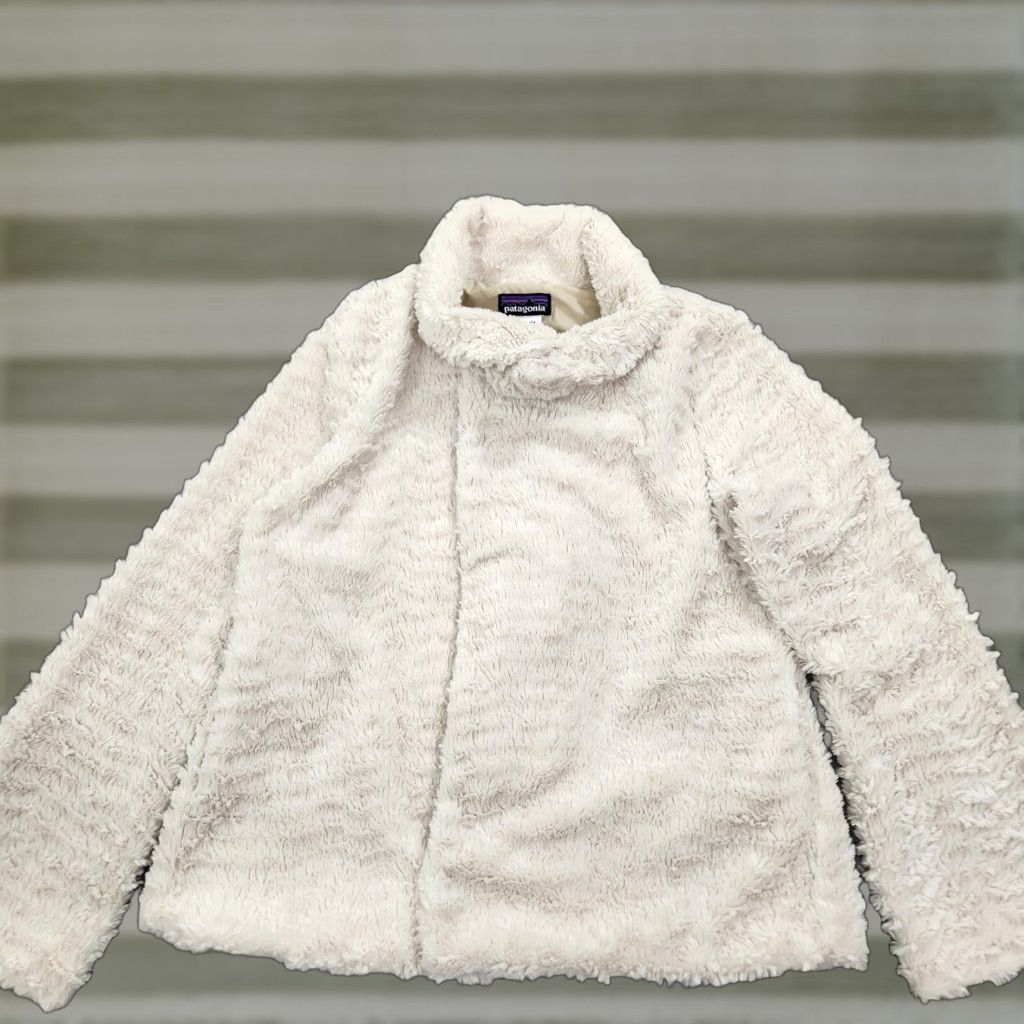 Patagonia Jacket Women M White Fleece Snap Zip Lightweight Pockets Mid-Length Long Sleeve Casual Travel Basic Jacket