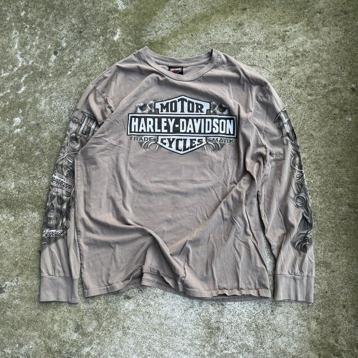 image of Harley Davidson Playa Del Carmen Mexico Skulls Longsleeve in Tan, Men's (Size XL)