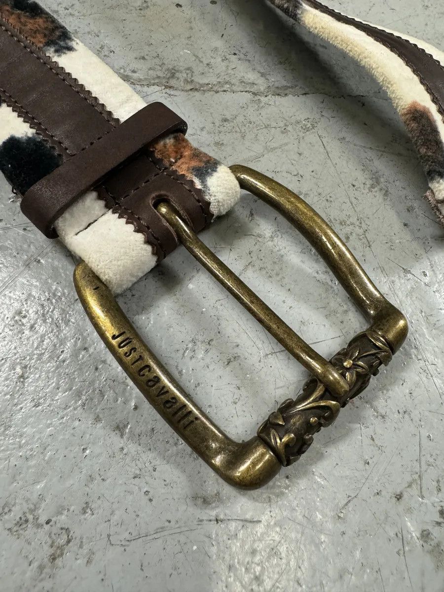 Just Cavalli × Vintage 2000s Cavalli Pony Hair Caw Print Leather Embellished Belt Size ONE SIZE - 6 Thumbnail