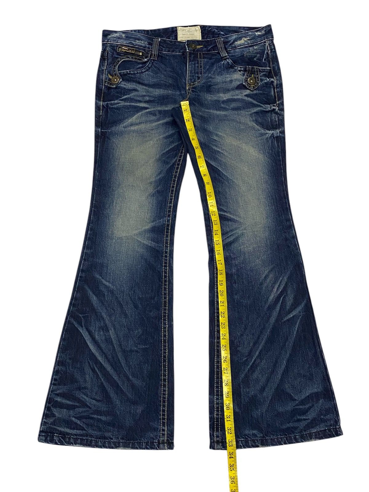 Hysteric Glamour Super Flare💃Lolita Zebra Pocket Distressed Denim Pants Size US 35 - 21 Thumbnail
