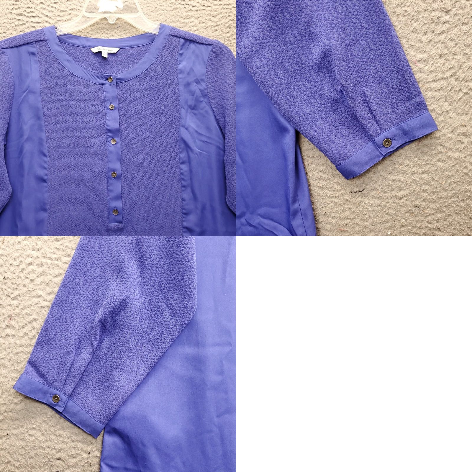 Calvin Klein Calvin Klein Henley Top Womens L Blue 3/4 Sleeve Half Button Curved Hem Size L / US 10 / IT 46 - 8 Thumbnail
