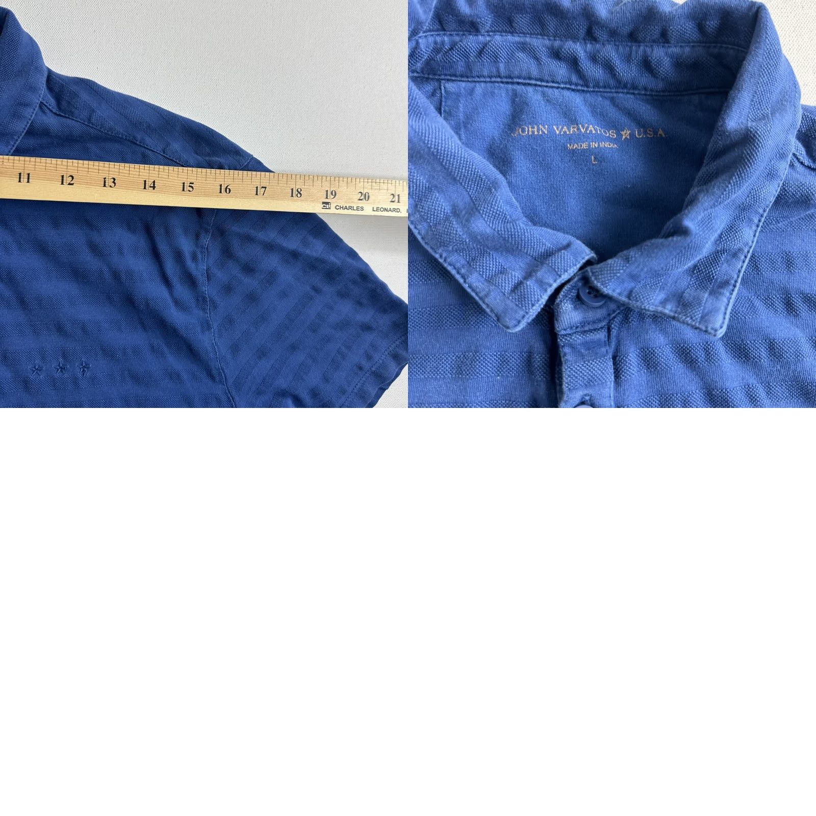 John Varvatos John Varvatos Star USA Polo Shirt Pique Knit Striped Texture Men L Blue Size US L / EU 52-54 / 3 - 8 Thumbnail