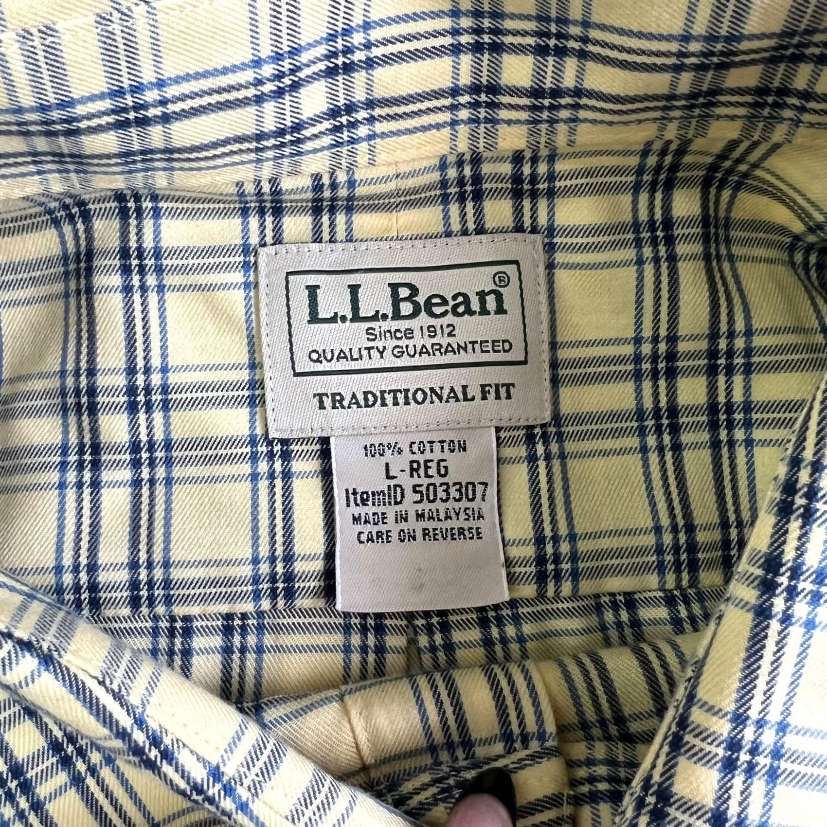 Vintage L.L.Bean Shirt Mens Large Yellow Blue Plaid Long Sleeve Button Down Cotton Shirt Size US L / EU 52-54 / 3 - 3 Thumbnail