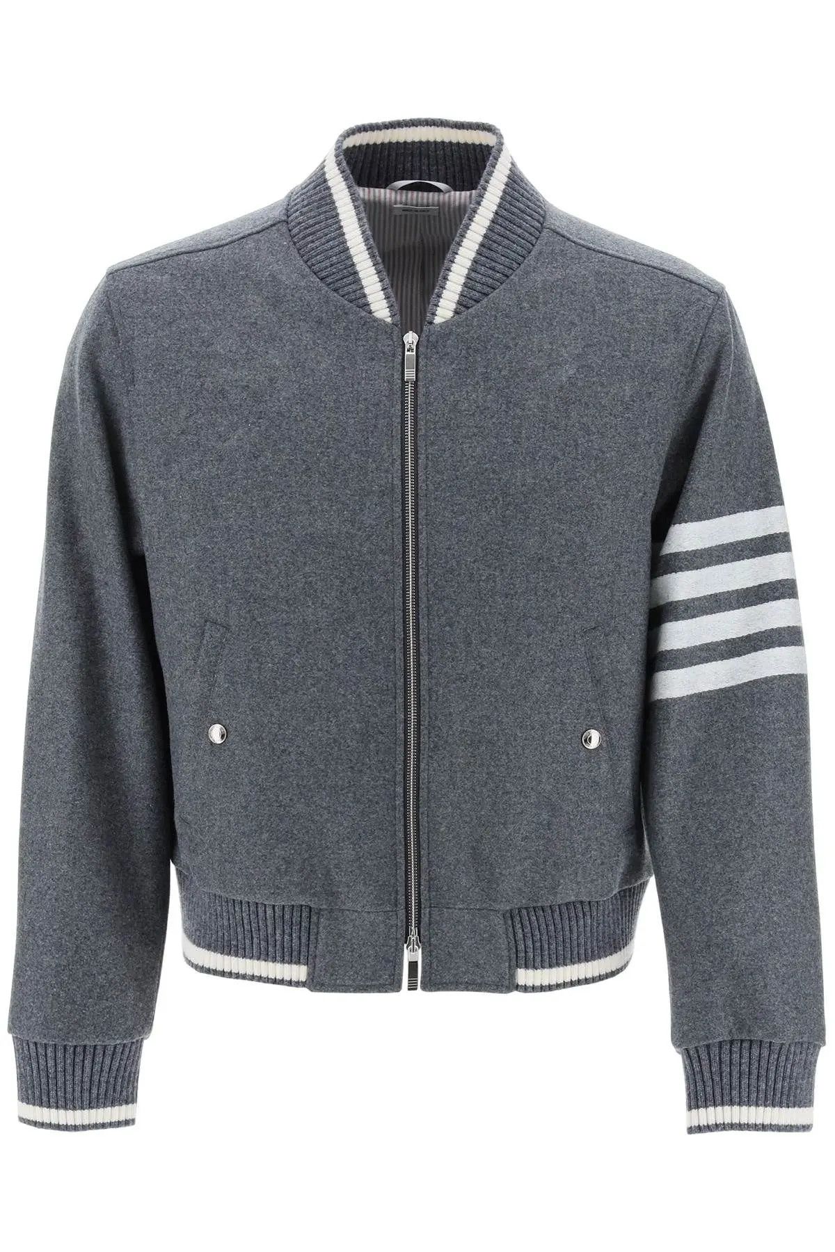 image of Thom Browne O1S22I1N0324 "4-Bar Varsity Wool Mel Jacket In Grey, Men's (Size Medium)