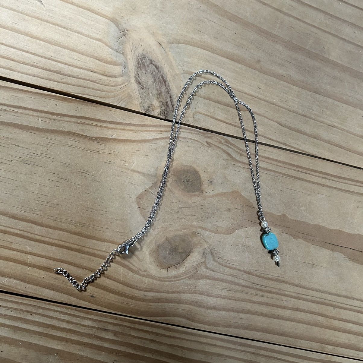 Handmade Handcrafted silver plated African turquoise pearl necklace Size ONE SIZE - 5 Thumbnail