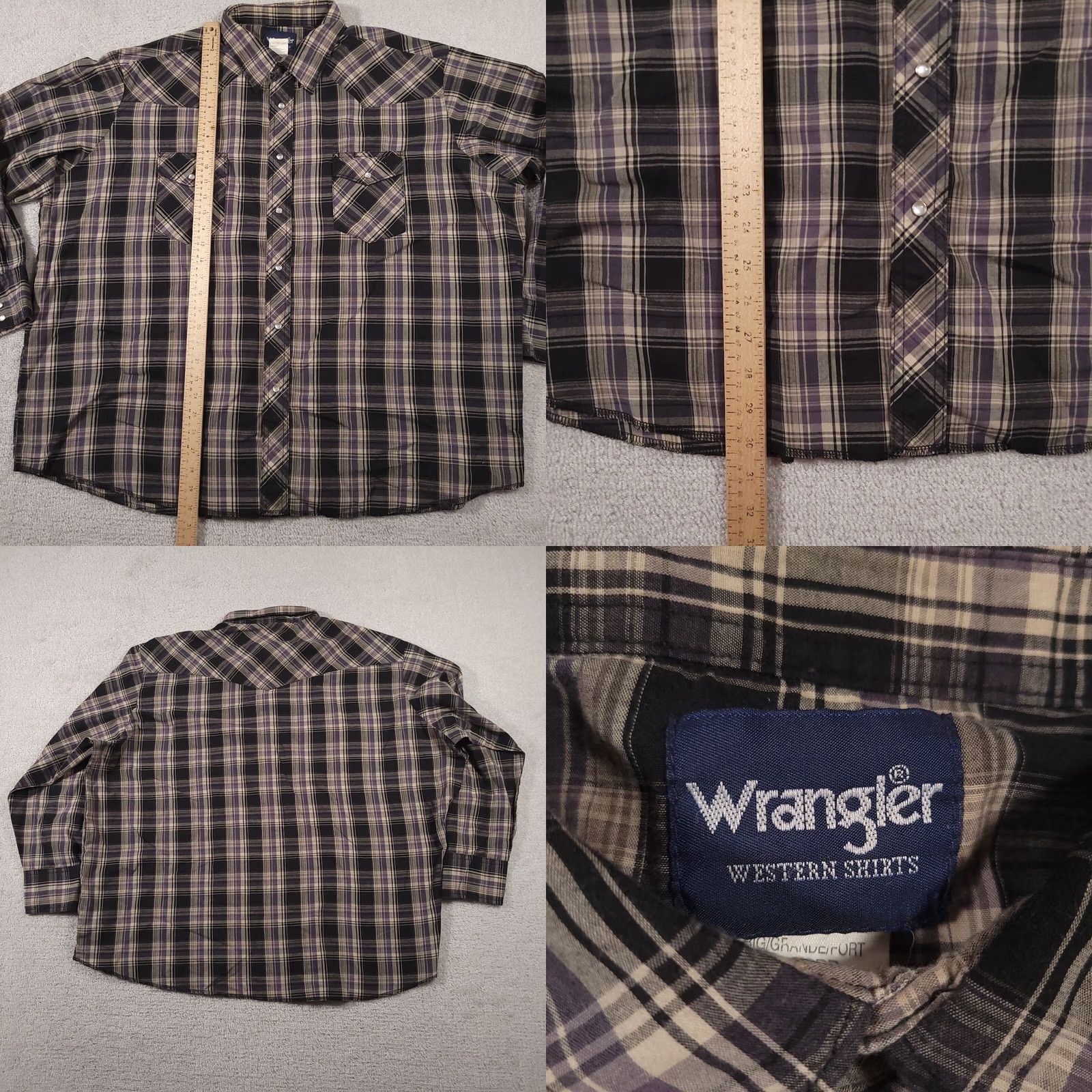 Wrangler Wrangler Western Shirt - Mens Big Tall Plaid Workwear Cotton Long Sleeve Size US XXL / EU 58 / 5 - 8 Thumbnail