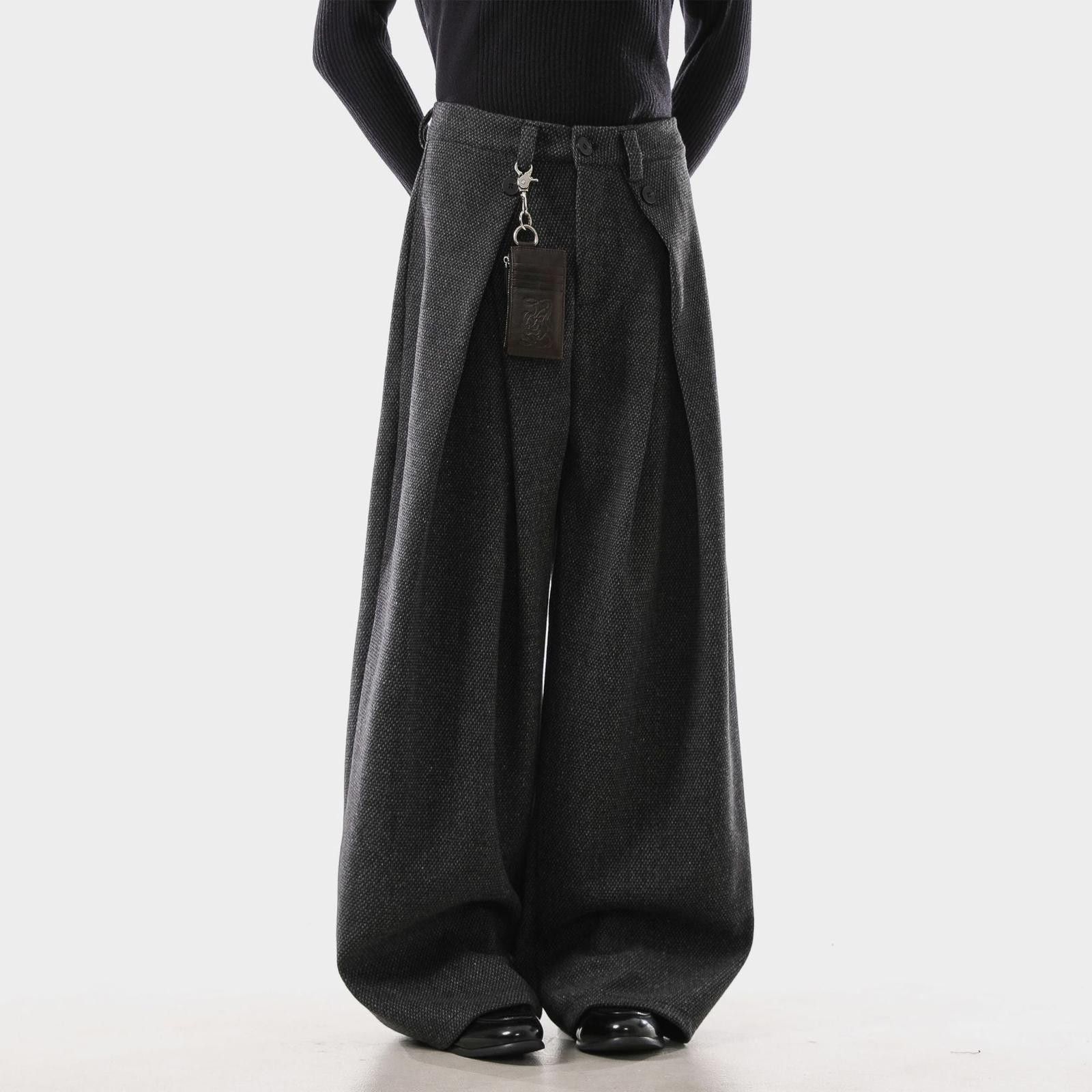 Vintage Brown Wide Leg Wool Pants, Loose Fit Casual Trousers Size US 32 / EU 48 - 7 Thumbnail