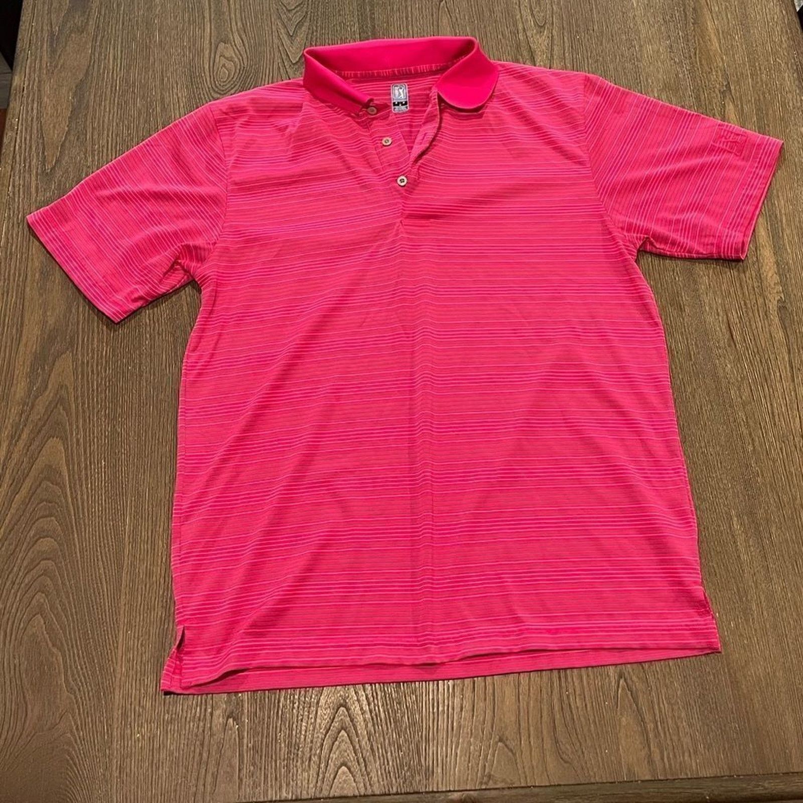 PGA Tour PGA Tour Mens Golf Short Sleeve Polo Pink Striped Size M Size US M / EU 48-50 / 2 - 1 Thumbnail