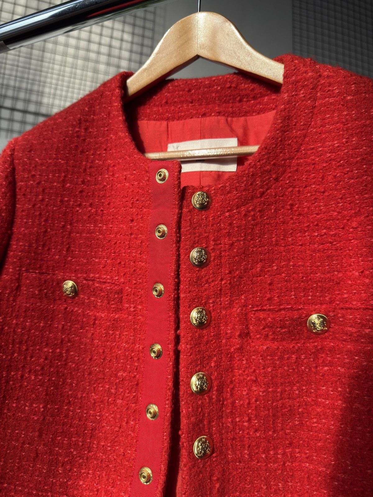 Celine Celine Chasseur Tweed Evening Wool Jacket Red Gold Buttoned Size M / US 6-8 / IT 42-44 - 14 Thumbnail