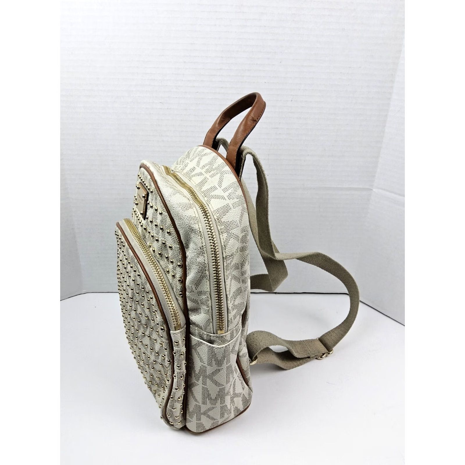 Michael Kors Michael Kors MK Studded Backpack Handbag Purse Women's Ivory PVC Exterior Studded Backpack Size ONE SIZE - 7 Thumbnail