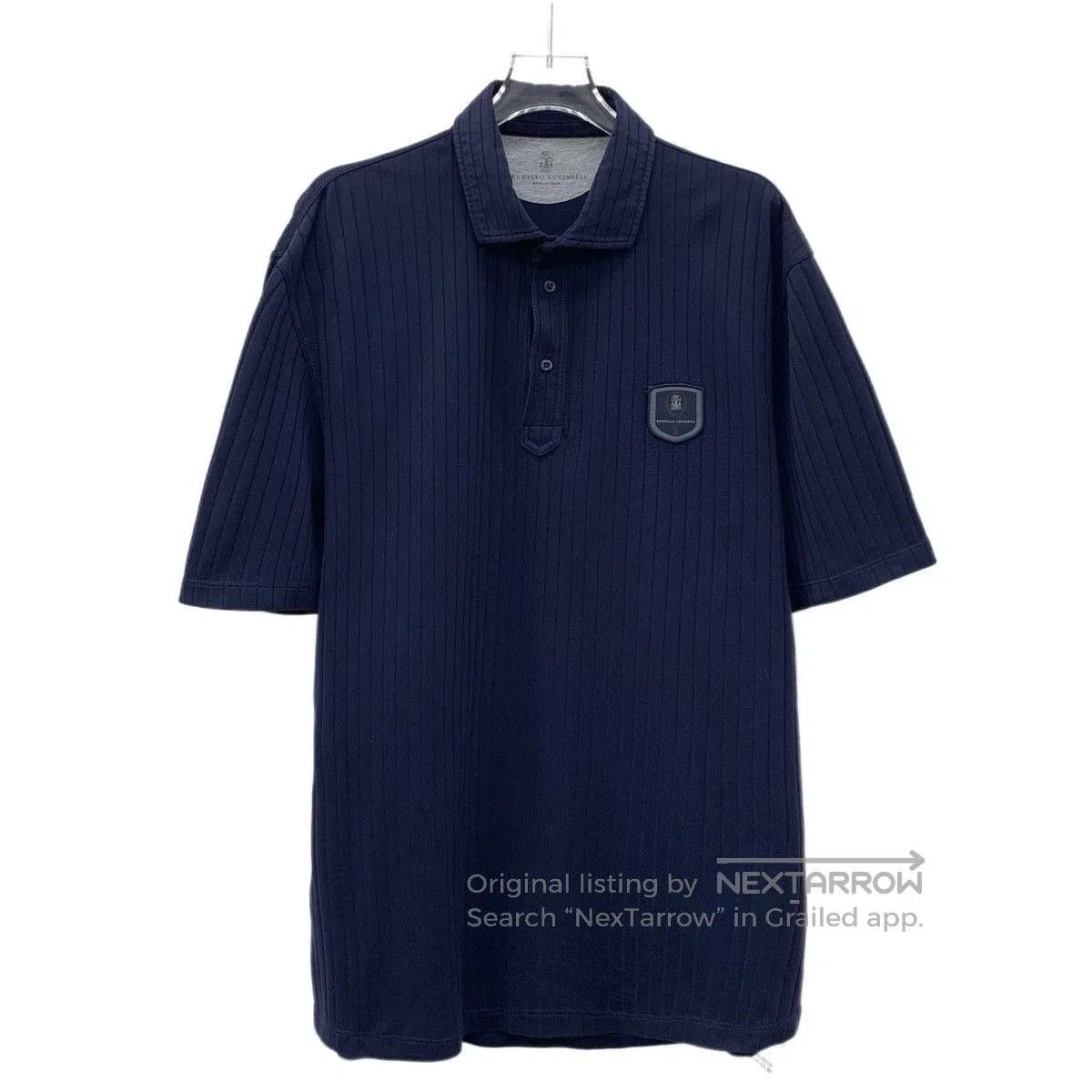 Brunello Cucinelli Blue Ribbed Short Sleeve Polo Shirt. Size US L / EU 52-54 / 3 - 1 Thumbnail