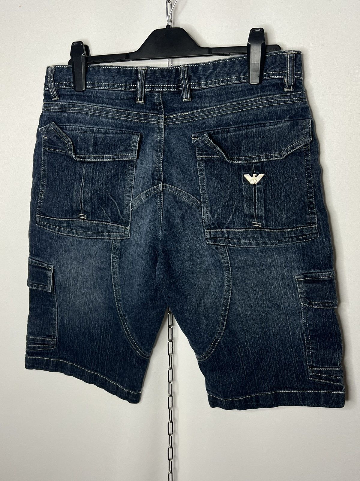 Vintage Armani Jeans Metal Logo Denim Shorts Multipocket